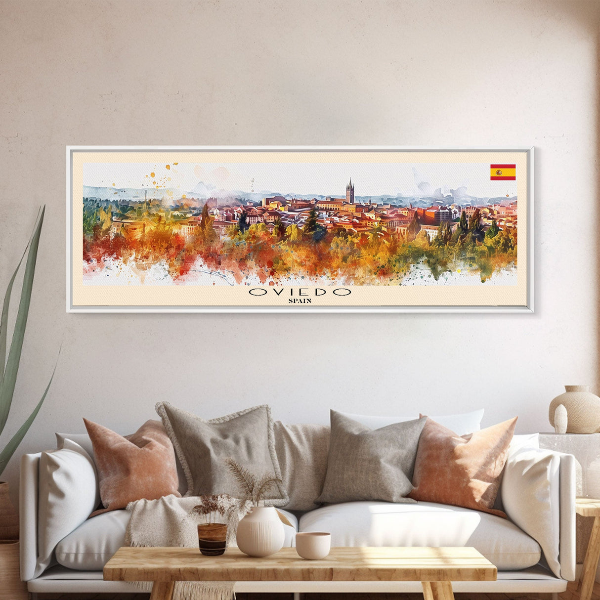 Oviedo Spain Travel Art, City Art, Framed Canvas Print or Metal Wall Art, Europe Travel Poster, Panoramic Wall Art, Extra Wide Wall Art