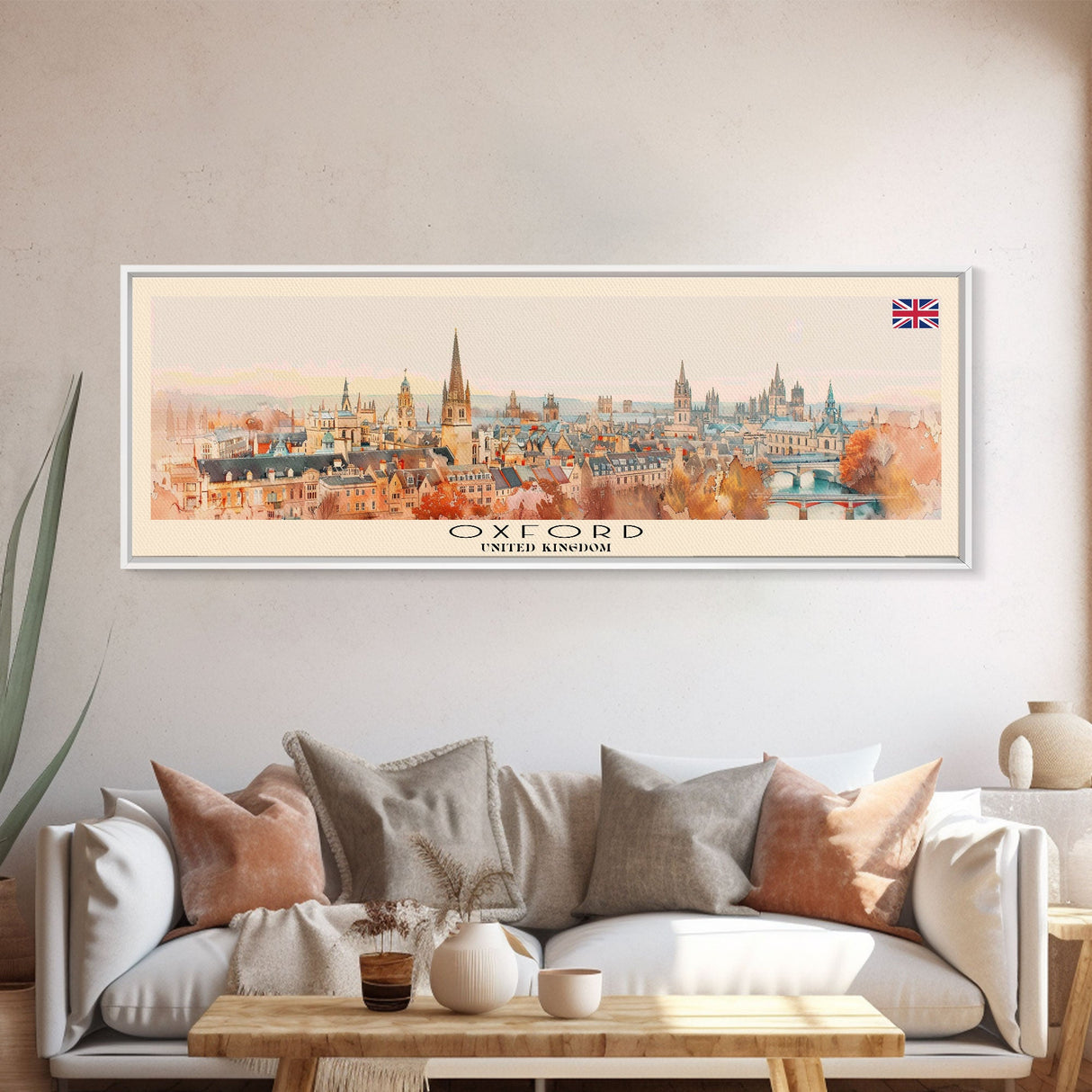 Oxford United Kingdom Panoramic Travel Poster, Framed Canvas Print or Metal Wall Art, Travel Art, Home Decor, Panoramic Painting, Midcentury Art