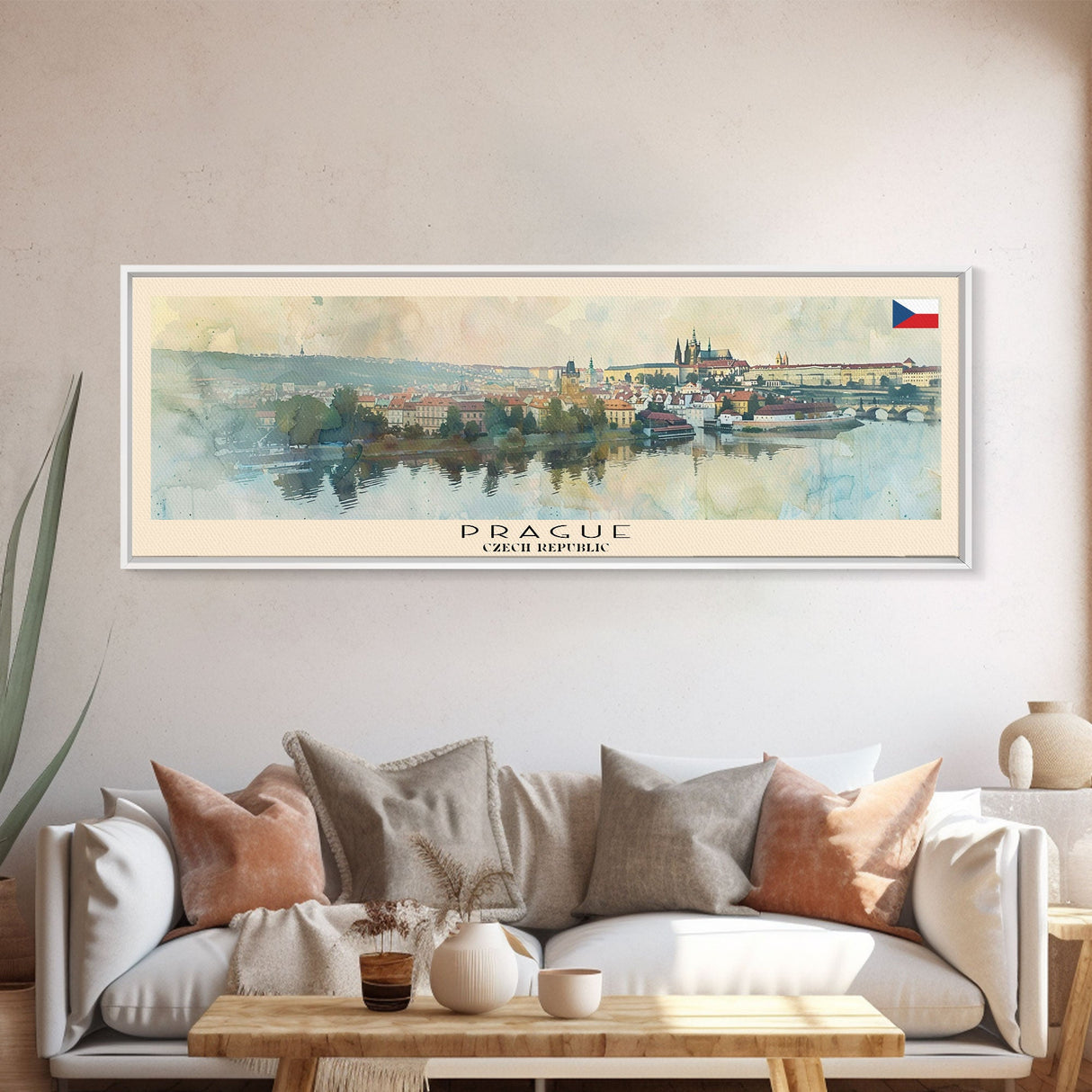 Prague Czech Republic Travel Art, City Art, Framed Canvas Print or Metal Wall Art, Europe Travel Poster, Panoramic Wall Art, Extra Wide Wall Art