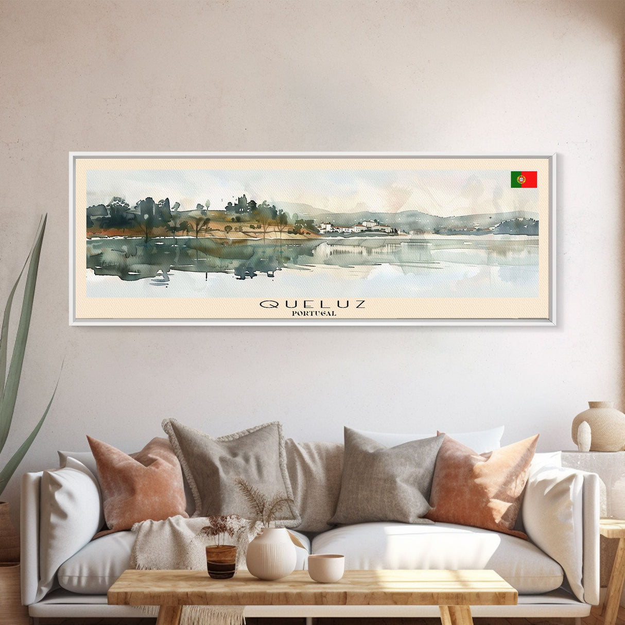 Queluz Portugal Wall Art, Panoramic Travel Poster, Panoramic Framed Canvas Print, City Wall Art, Wall Hanging Home Decor, Travel Art