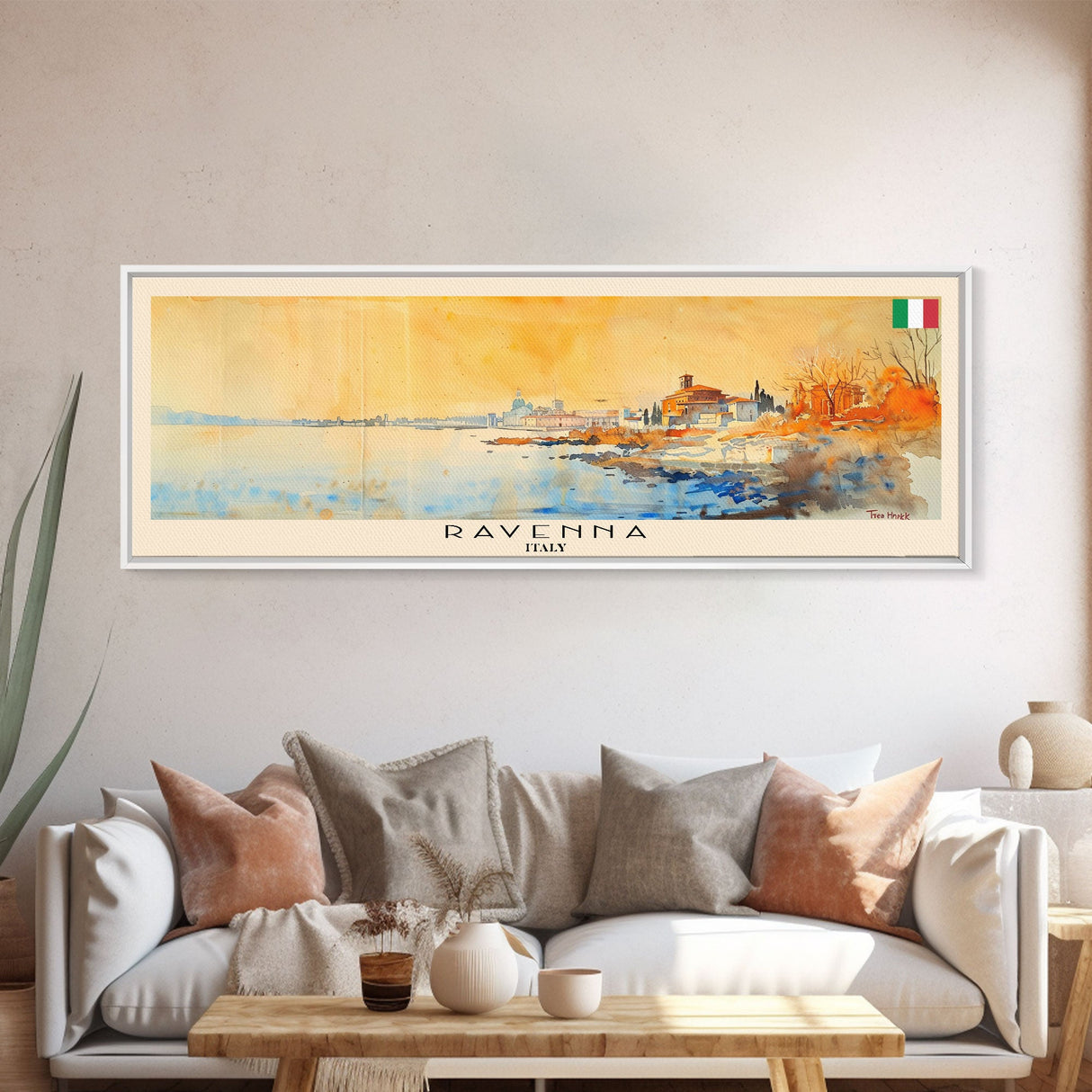 Ravenna Italy Panoramic Travel Poster, Framed Canvas Print or Metal Wall Art, Travel Art, Home Decor, Panoramic Painting, Midcentury Art