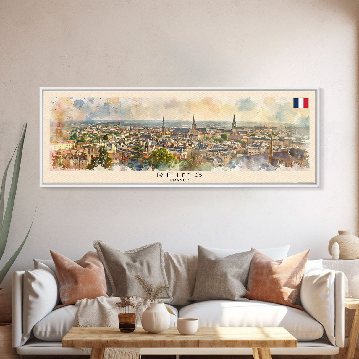 Reims France Travel Art, City Art, Framed Canvas Print or Metal Wall Art, Europe Travel Poster, Panoramic Wall Art, Extra Wide Wall Art