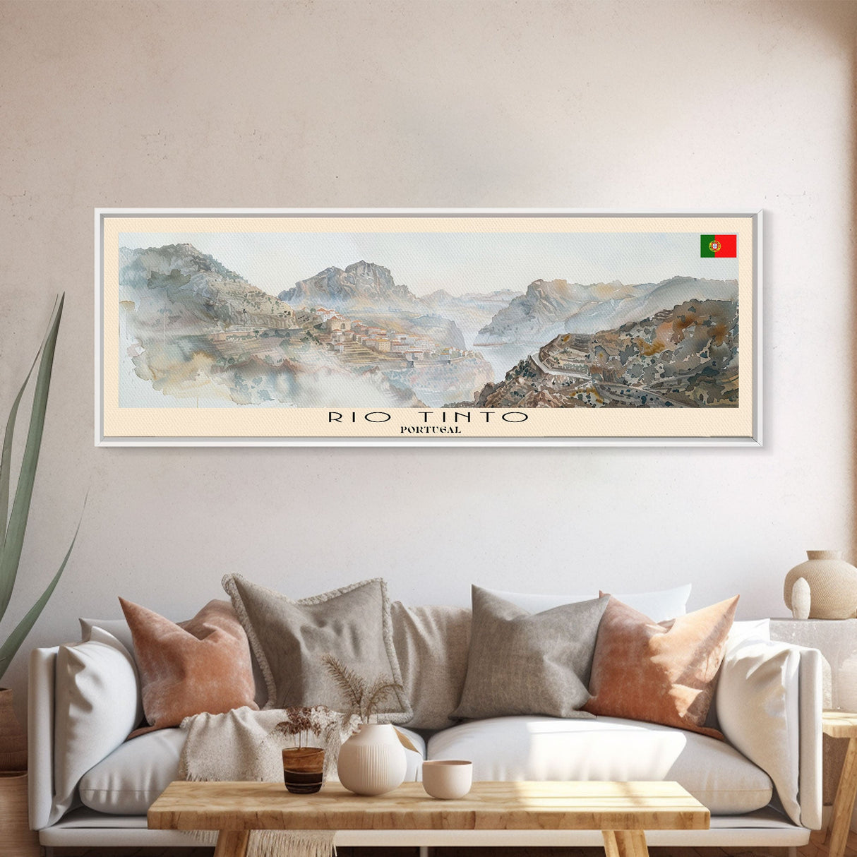 Rio Tinto Portugal Panoramic Travel Poster, Framed Canvas Print or Metal Wall Art, Travel Art, Home Decor, Panoramic Painting, Midcentury Art