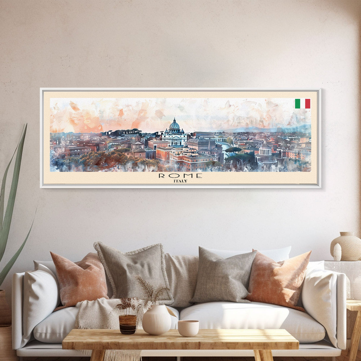 Rome Italy Travel Print Wall Art, Panoramic City Art, Travel Art, Wall Decor, Vacation Gift, Framed Canvas Print Or Metal Art