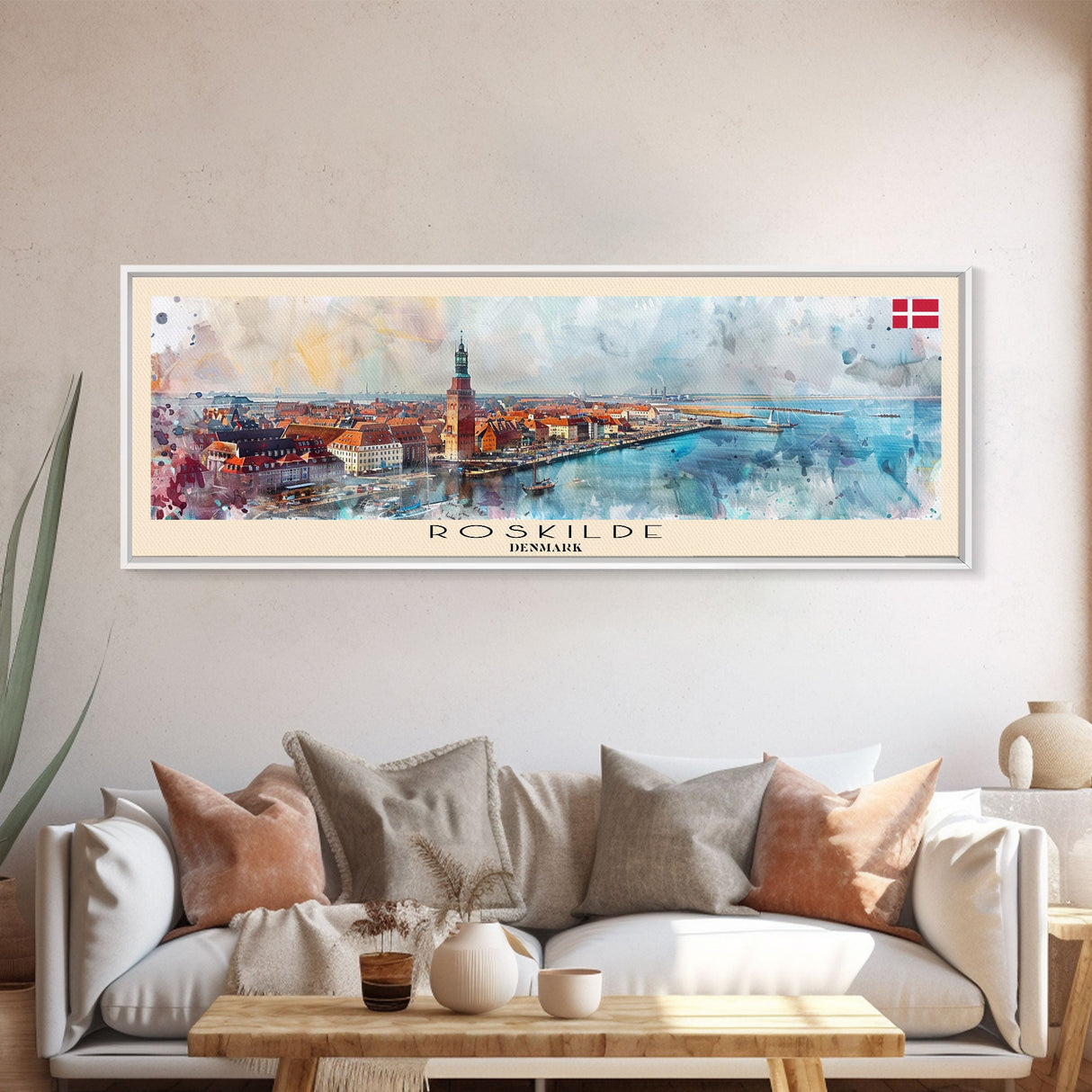 Roskilde Denmark Travel Art, City Art, Framed Canvas Print or Metal Wall Art, Europe Travel Poster, Panoramic Wall Art, Extra Wide Wall Art