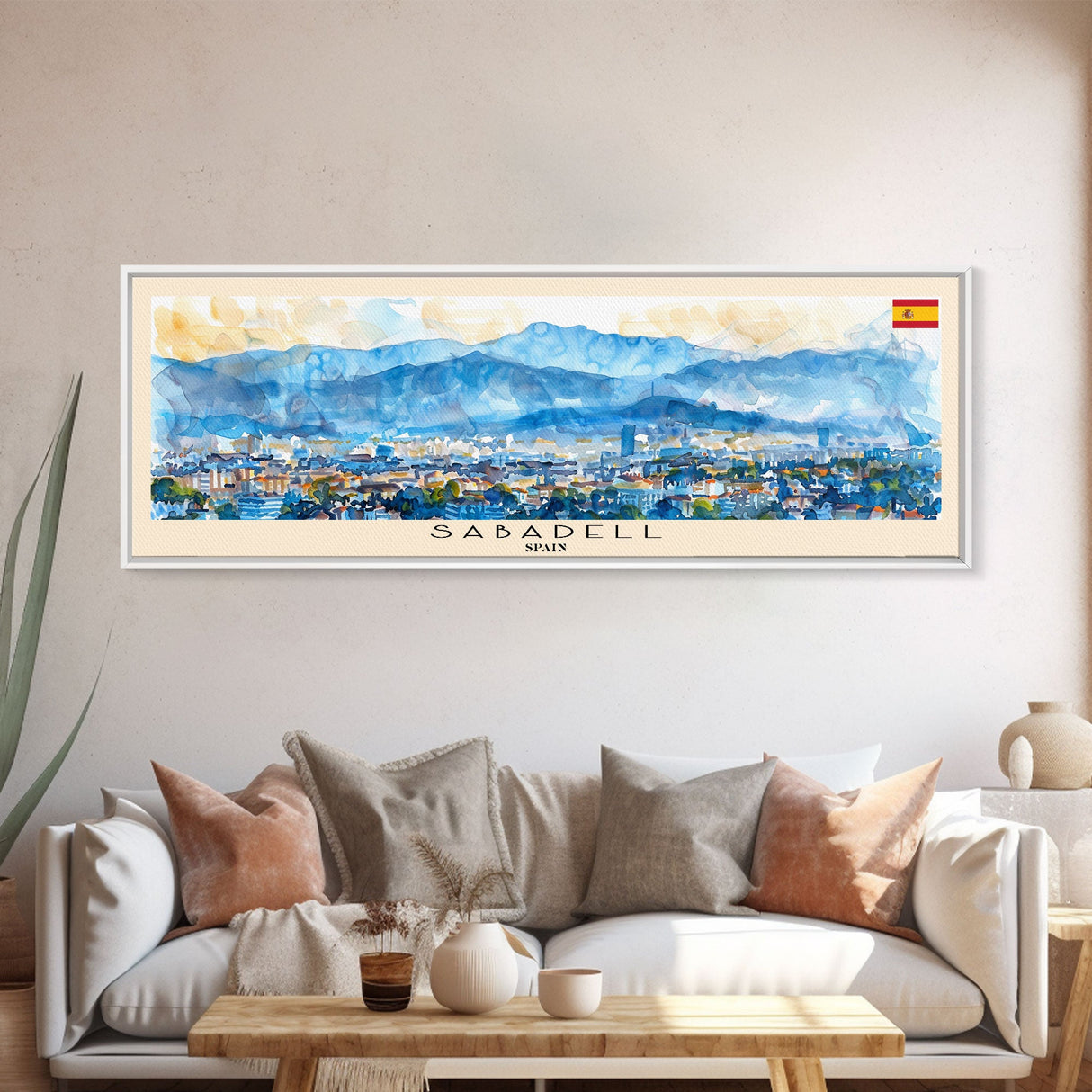 Sabadell Spain Travel Print Wall Art, Panoramic City Art, Travel Art, Wall Decor, Vacation Gift, Framed Canvas Print Or Metal Art