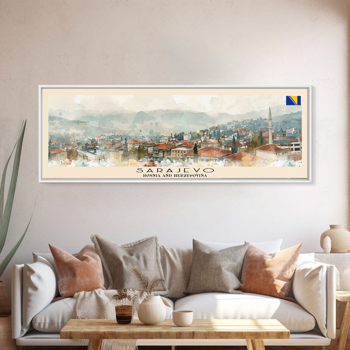 Sarajevo Bosnia Travel Art, City Art, Framed Canvas Print or Metal Wall Art, Europe Travel Poster, Panoramic Wall Art, Extra Wide Wall Art