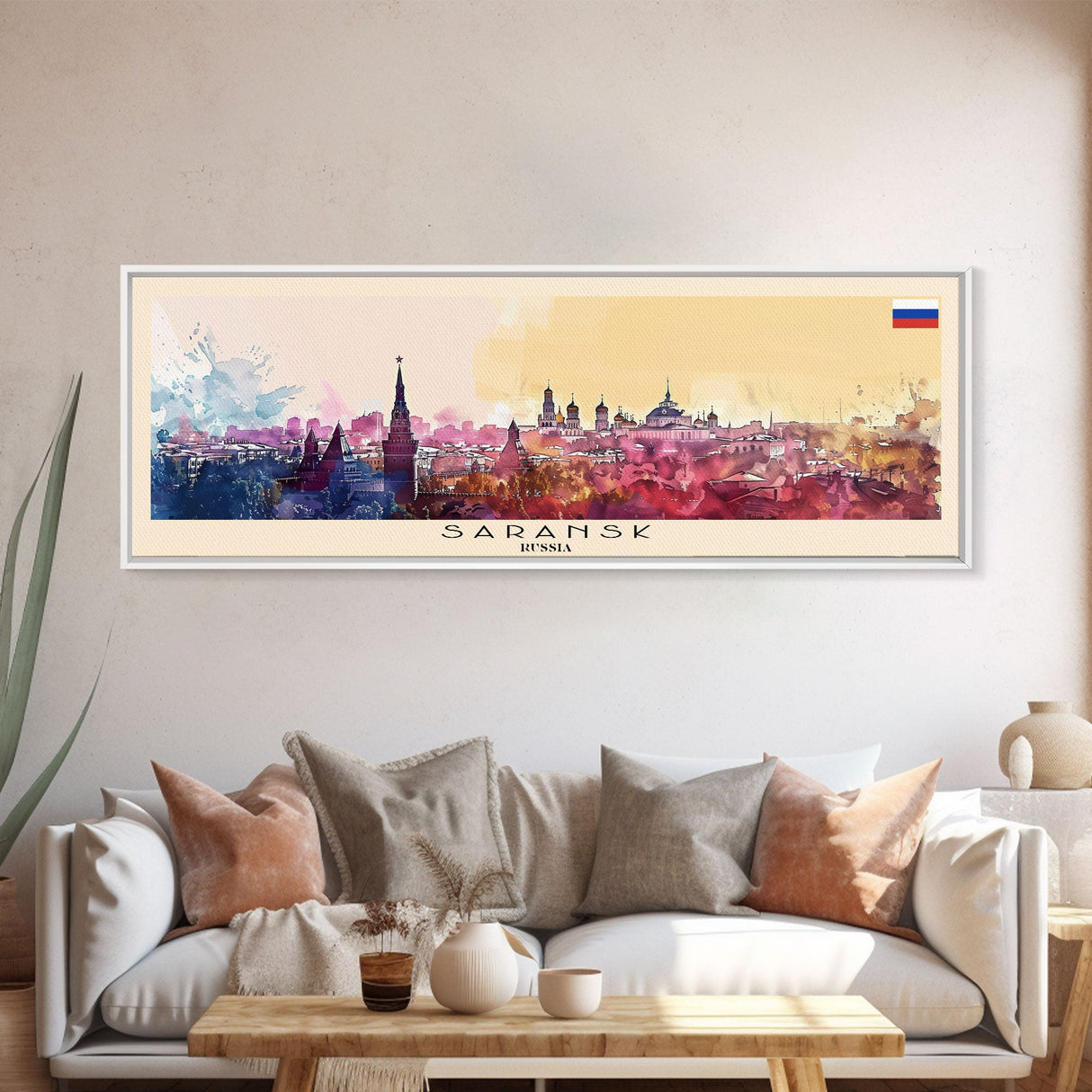 Saransk Russia Panoramic Travel Poster, Framed Canvas Print or Metal Wall Art, Travel Art, Home Decor, Panoramic Painting, Midcentury Art