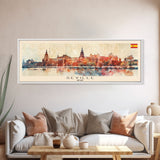 Seville Spain Panoramic Travel Poster, Framed Canvas Print or Metal Wall Art, Travel Art, Home Decor, Panoramic Painting, Midcentury Art