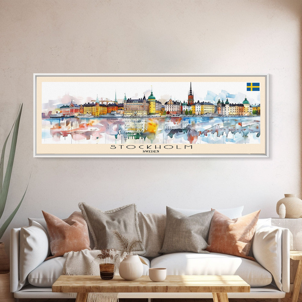 Stockholm Sweden Travel Art, City Art, Framed Canvas Print or Metal Wall Art, Europe Travel Poster, Panoramic Wall Art, Extra Wide Wall Art