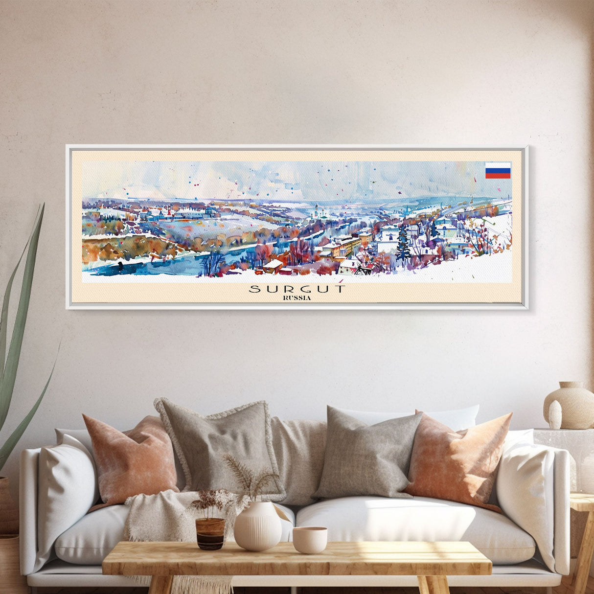 Surgut Russia Panoramic Travel Poster, Framed Canvas Print or Metal Wall Art, Travel Art, Home Decor, Panoramic Painting, Midcentury Art