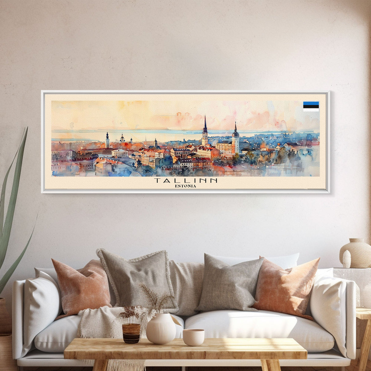 Tallinn Estonia Panoramic Travel Poster, Framed Canvas Print or Metal Wall Art, Travel Art, Home Decor, Panoramic Painting, Midcentury Art