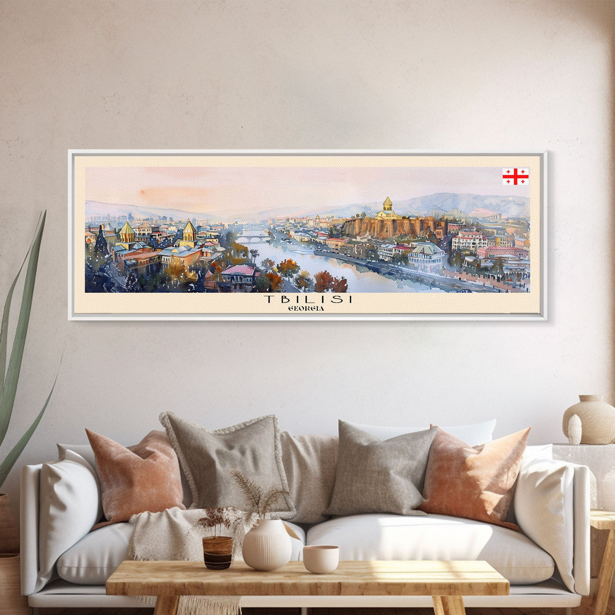 Tbilisi Georgia Travel Art, City Art, Framed Canvas Print or Metal Wall Art, Europe Travel Poster, Panoramic Wall Art, Extra Wide Wall Art