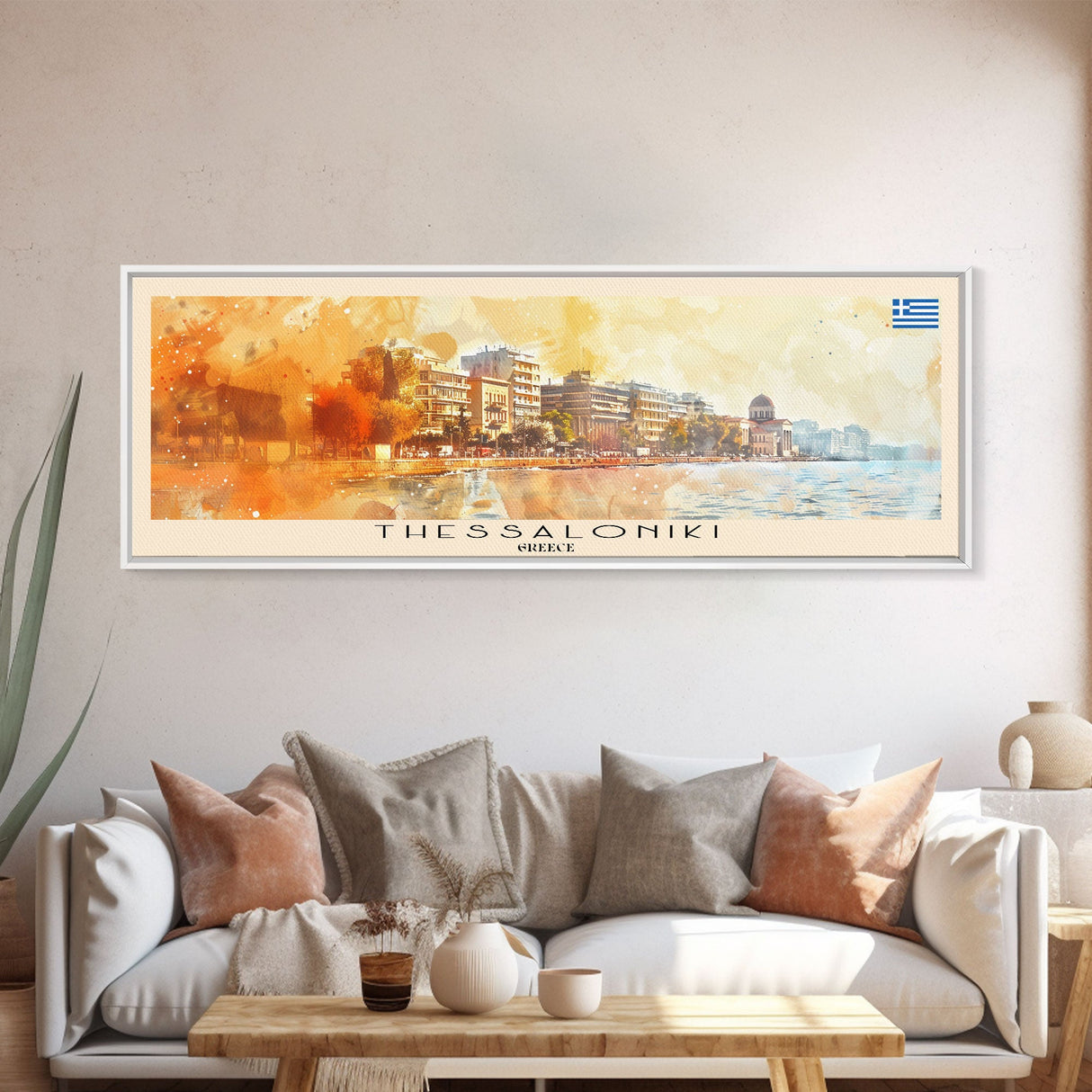 Thessaloniki Greece Travel Art, City Art, Framed Canvas Print or Metal Wall Art, Europe Travel Poster, Panoramic Wall Art, Extra Wide Wall Art