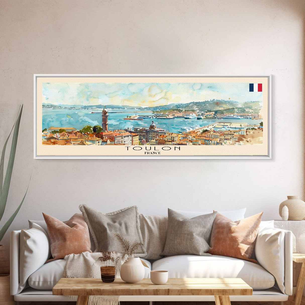 Toulon France Panoramic Travel Poster, Framed Canvas Print or Metal Wall Art, Travel Art, Home Decor, Panoramic Painting, Midcentury Art