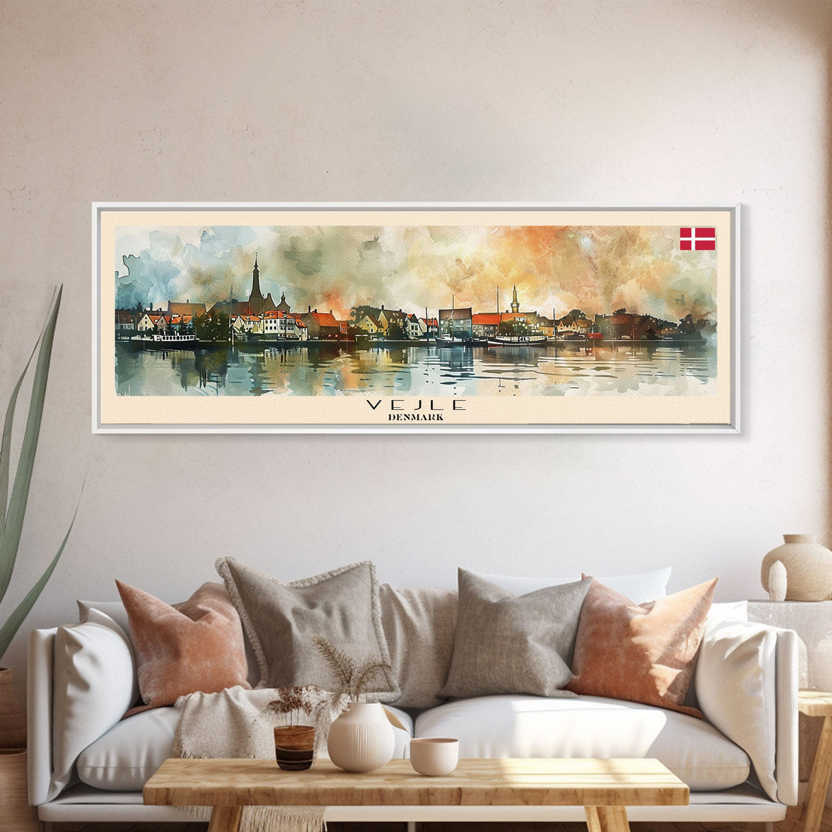 Vejle Denmark Travel Art, City Art, Framed Canvas Print or Metal Wall Art, Europe Travel Poster, Panoramic Wall Art, Extra Wide Wall Art