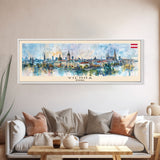 Vienna Austria Panoramic Travel Poster, Framed Canvas Print or Metal Wall Art, Travel Art, Home Decor, Panoramic Painting, Midcentury Art