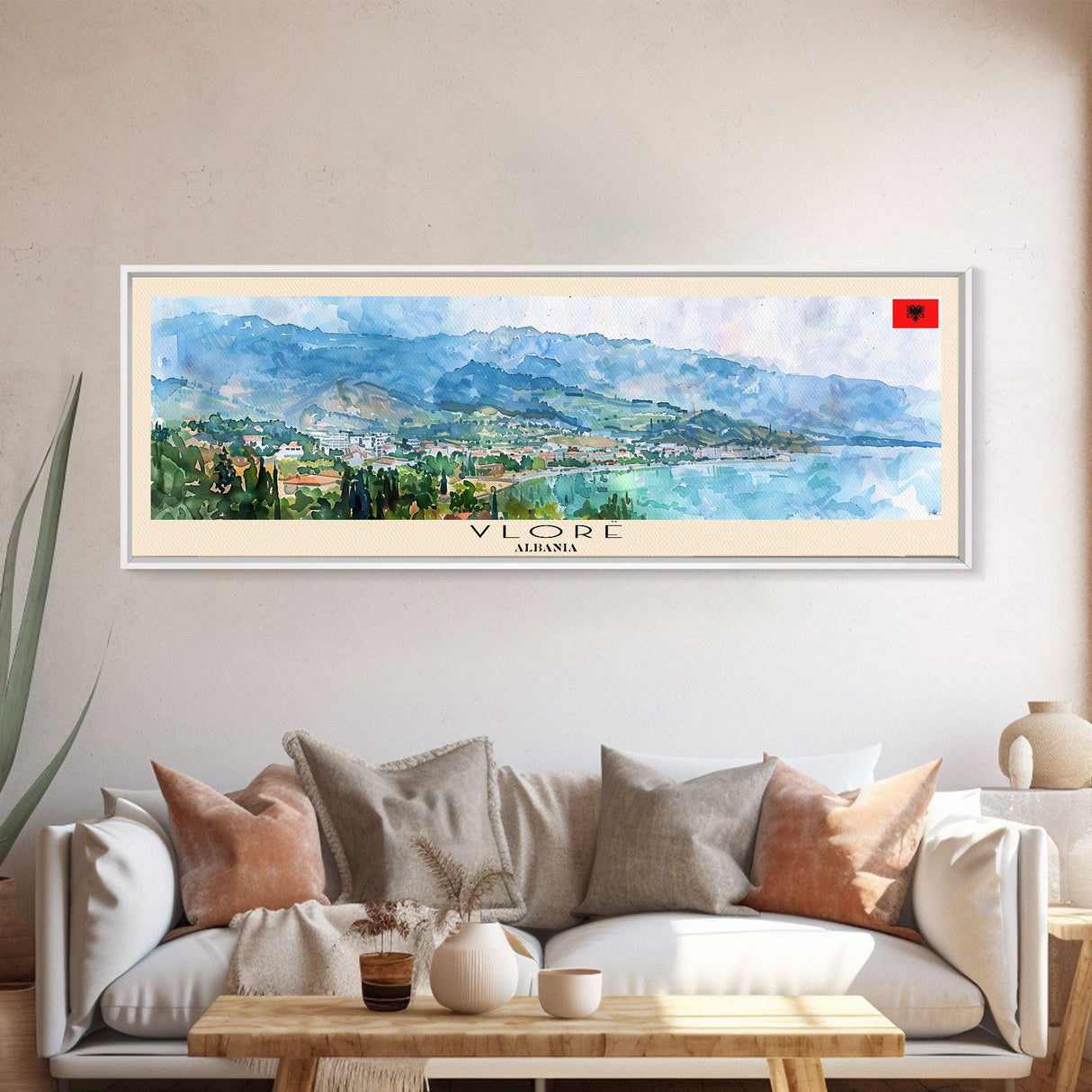 Vlore Albania Travel Art, City Art, Framed Canvas Print or Metal Wall Art, Europe Travel Poster, Panoramic Wall Art, Extra Wide Wall Art