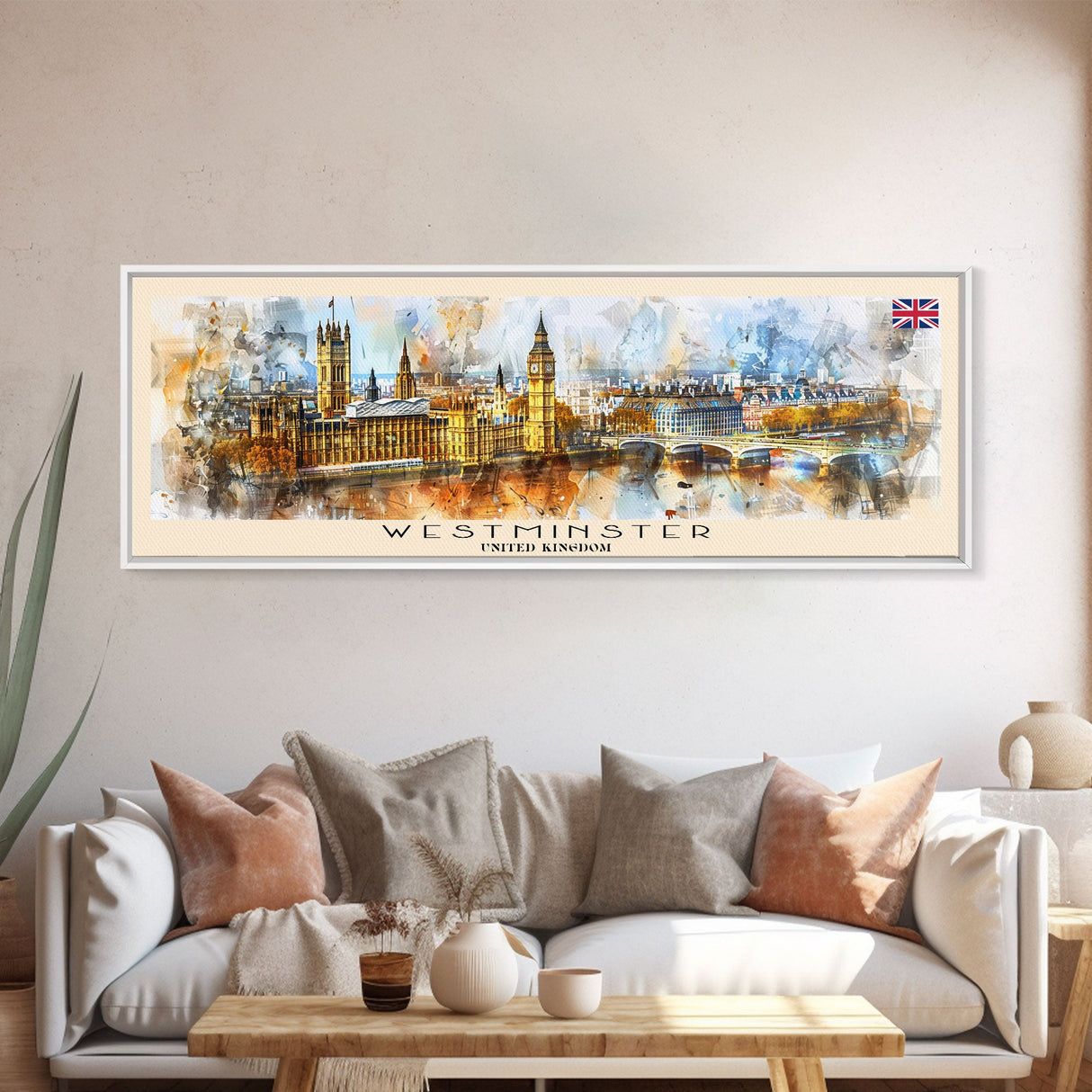 Westminster United Kingdom Wall Art, Panoramic Travel Poster, Panoramic Framed Canvas Print, City Wall Art, Wall Hanging Home Decor, Travel Art