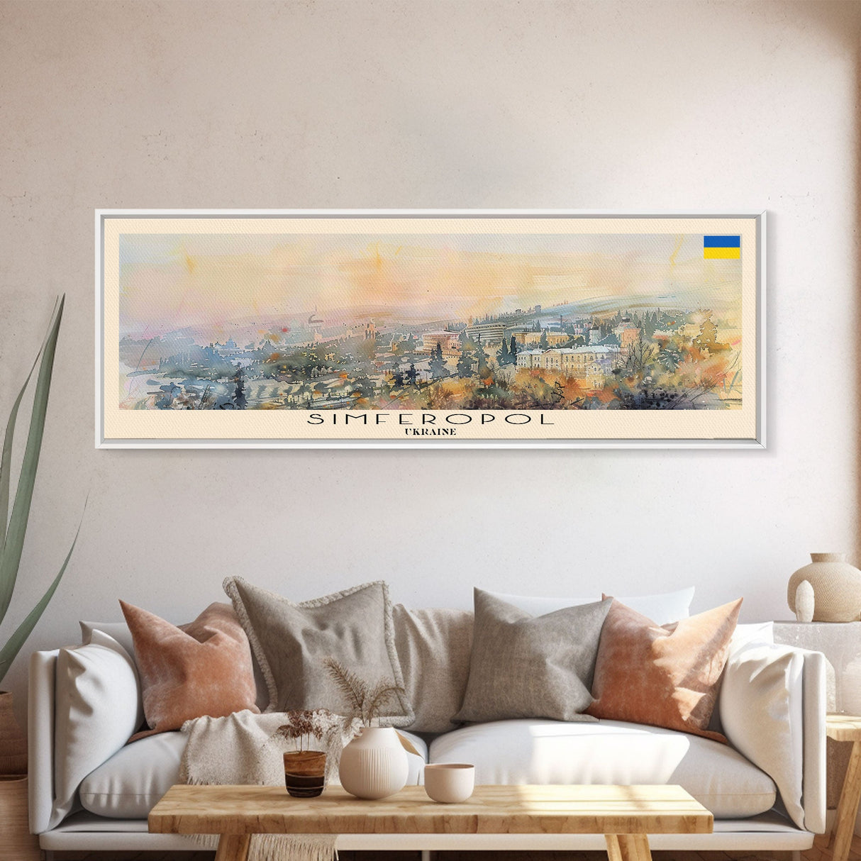 Simferopol Ukraine Panoramic Travel Poster, Framed Canvas Print or Metal Wall Art, Travel Art, Home Decor, Panoramic Painting, Midcentury Art