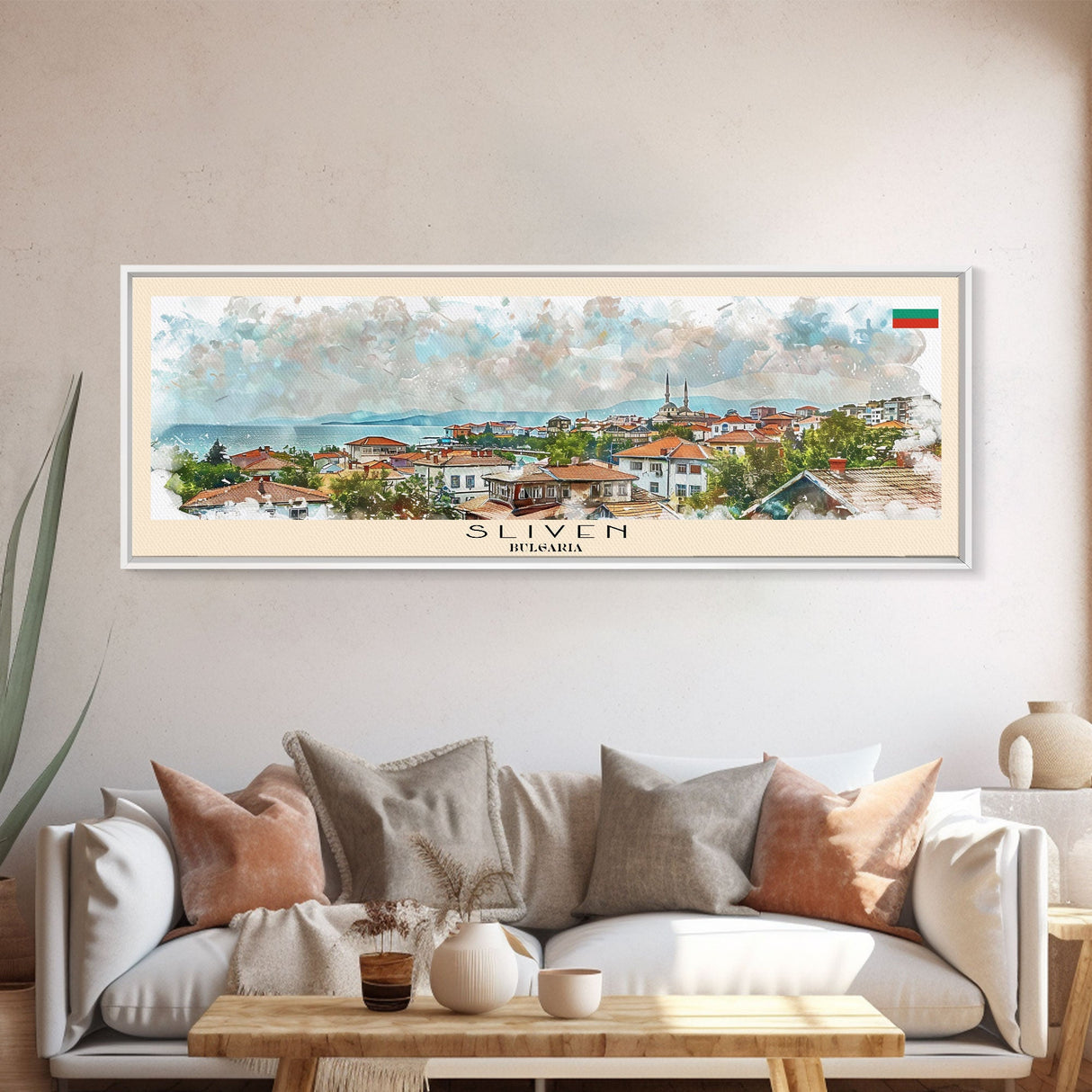 Sliven Bulgaria Wall Art, Panoramic Travel Poster, Panoramic Framed Canvas Print, City Wall Art, Wall Hanging Home Decor, Travel Art