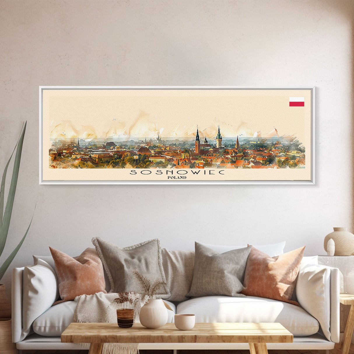 Sosnowiec Poland Panoramic Travel Poster, Framed Canvas Print or Metal Wall Art, Travel Art, Home Decor, Panoramic Painting, Midcentury Art