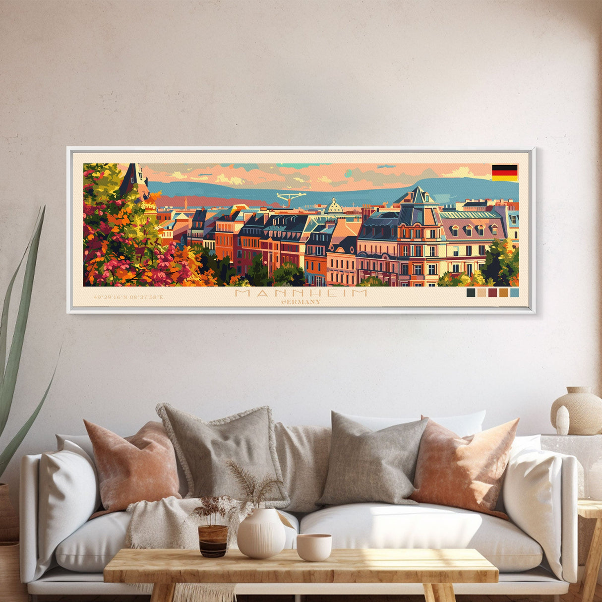 Mannheim Germany Travel Print Wall Art, Panoramic City Art, Travel Art, Wall Decor, Vacation Gift, Framed Canvas Print Or Metal Art