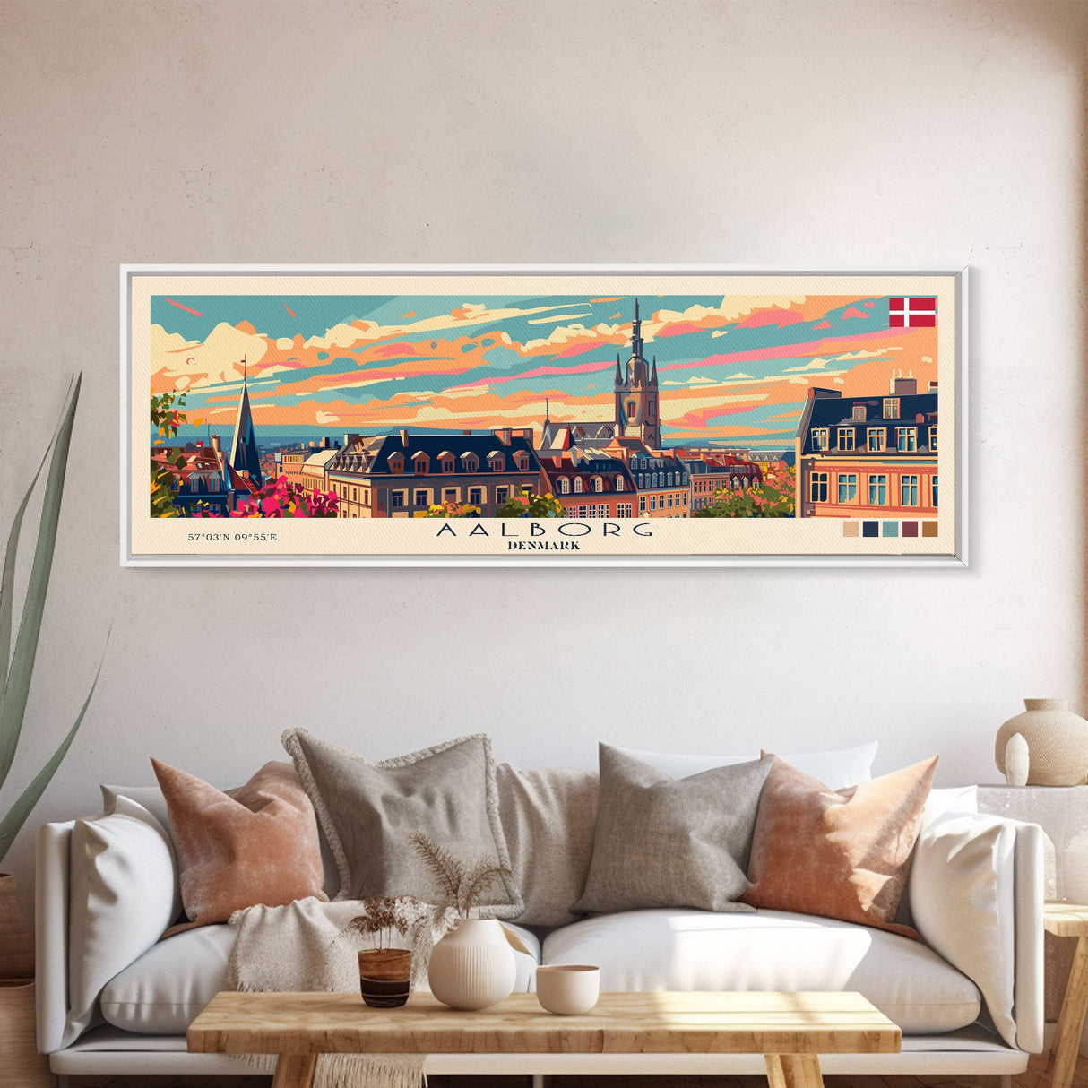 Aalborg Denmark Wall Art, Panoramic Travel Poster, Panoramic Framed Canvas Print, City Wall Art, Wall Hanging Home Decor, Travel Art