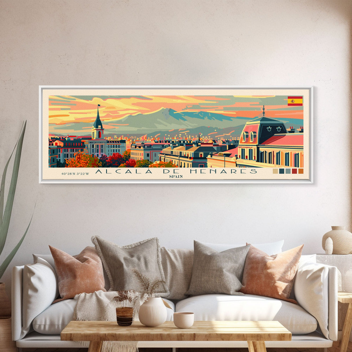 Alcalá Spain Travel Art, City Art, Framed Canvas Print or Metal Wall Art, Europe Travel Poster, Panoramic Wall Art, Extra Wide Wall Art