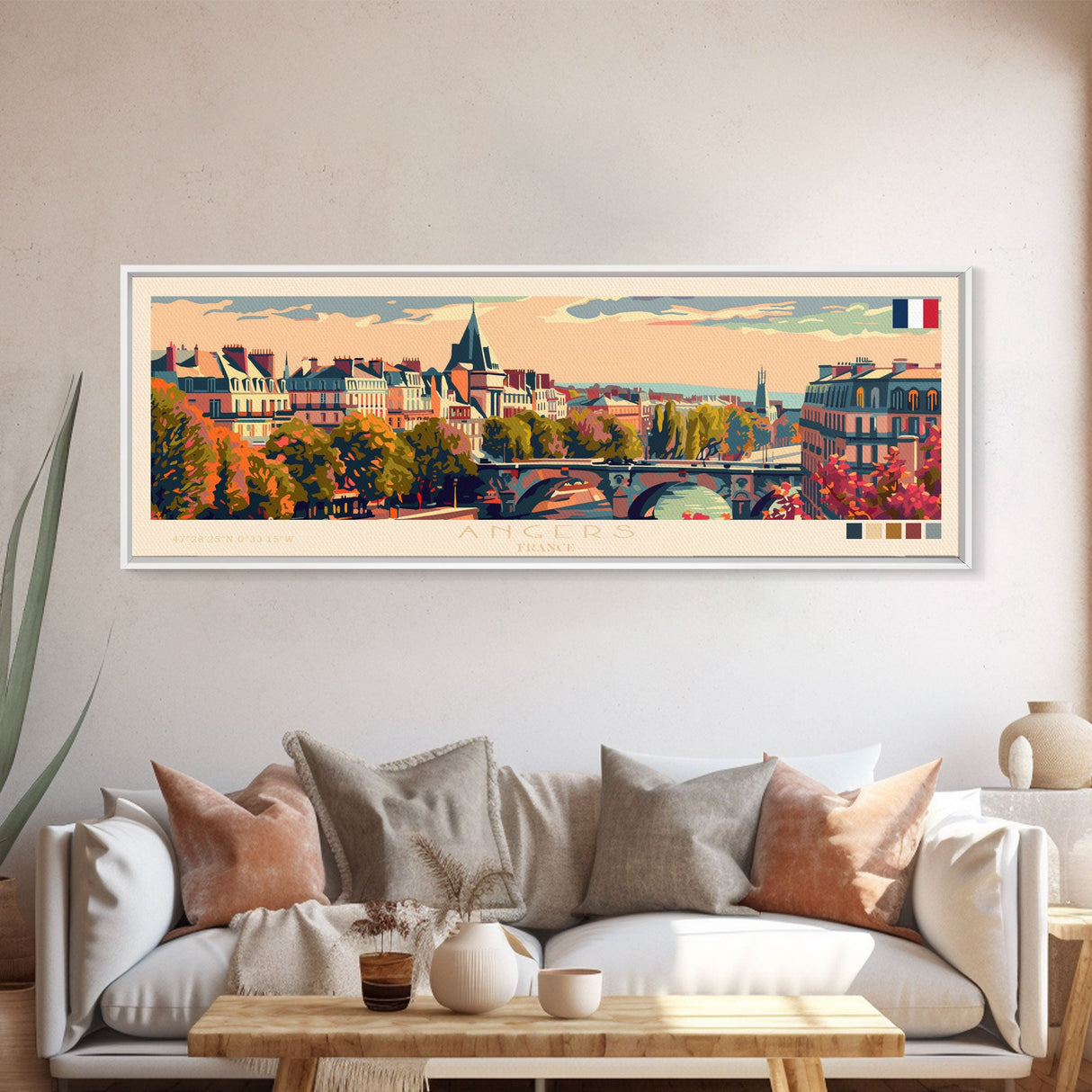 Angers France Wall Art, Panoramic Travel Poster, Panoramic Framed Canvas Print, City Wall Art, Wall Hanging Home Decor, Travel Art