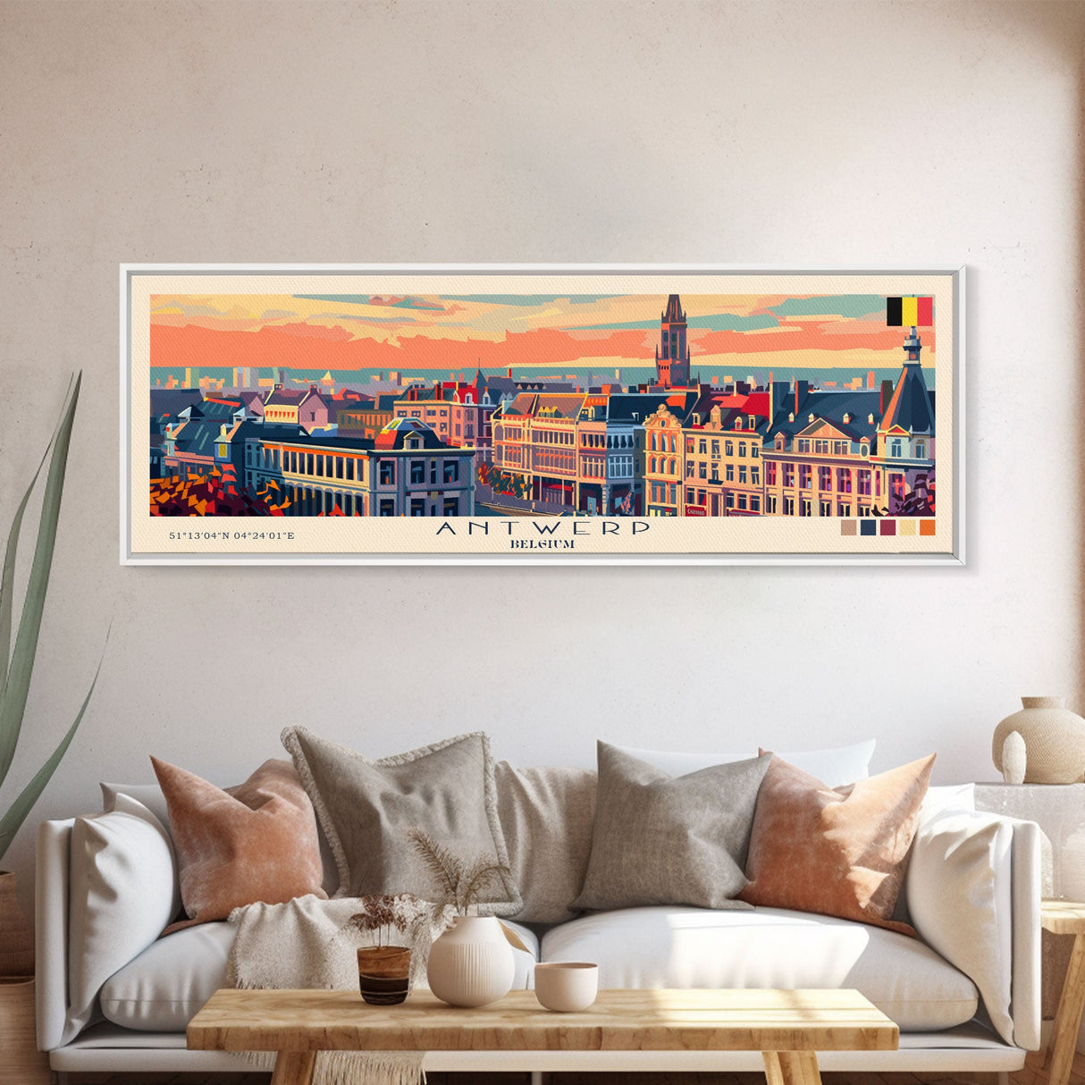 Antwerp Belgium Wall Art, Panoramic Travel Poster, Panoramic Framed Canvas Print, City Wall Art, Wall Hanging Home Decor, Travel Art