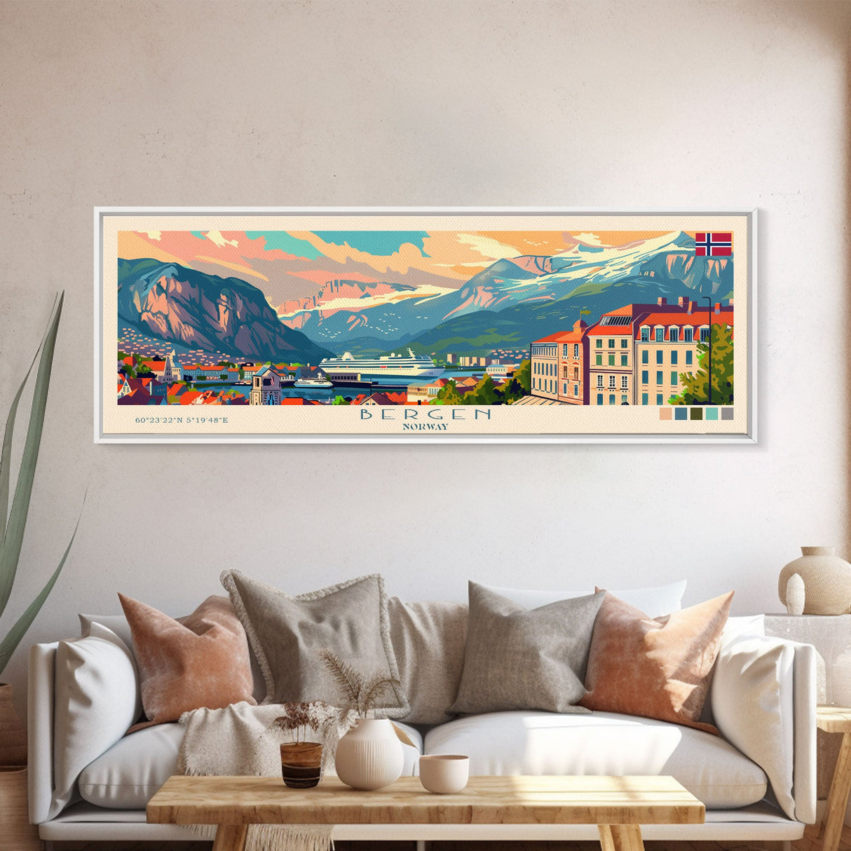 Bergen Norway Wall Art, Panoramic Travel Poster, Panoramic Framed Canvas Print, City Wall Art, Wall Hanging Home Decor, Travel Art