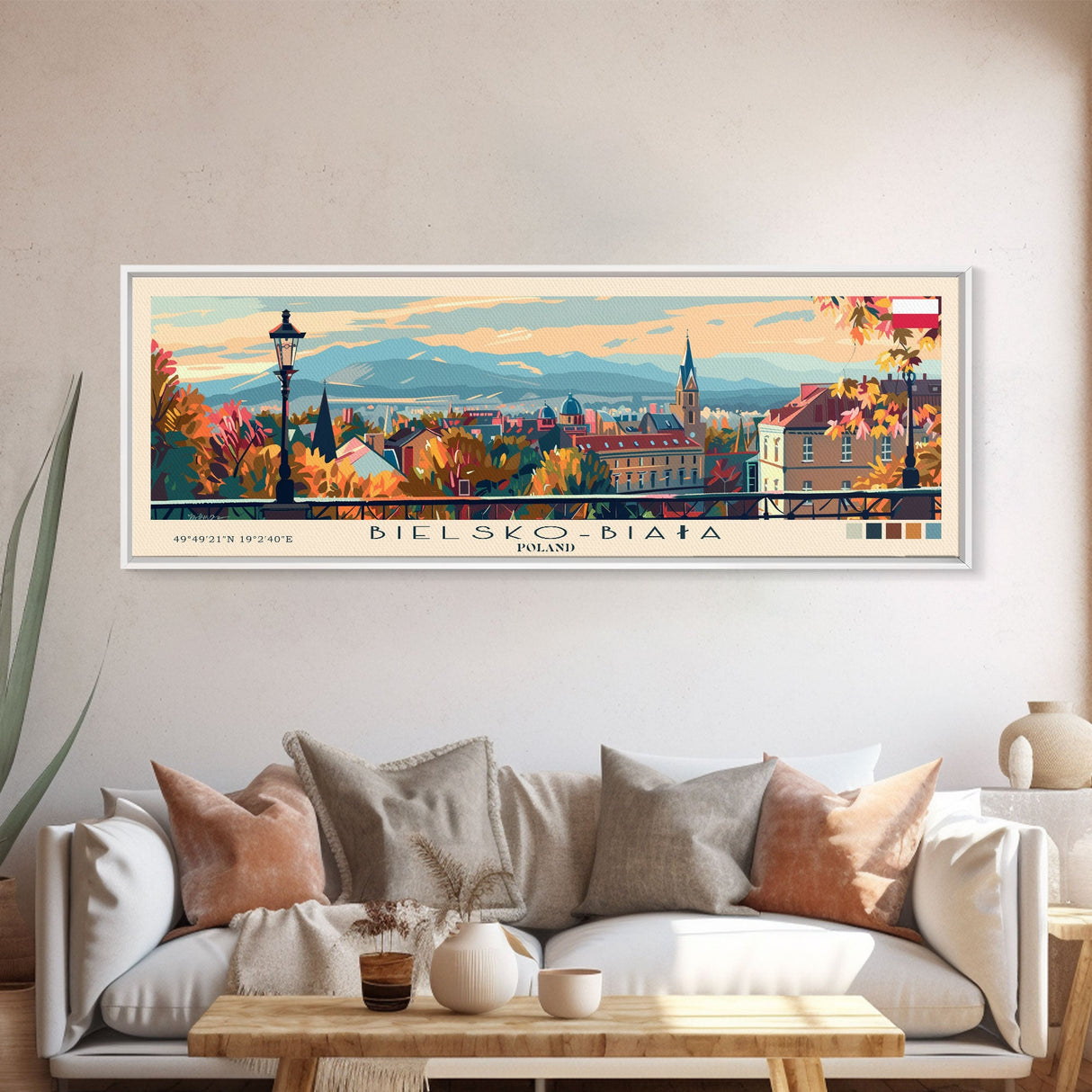 Bielsko Biala Poland Travel Art, City Art, Framed Canvas Print or Metal Wall Art, Europe Travel Poster, Panoramic Wall Art, Extra Wide Wall Art