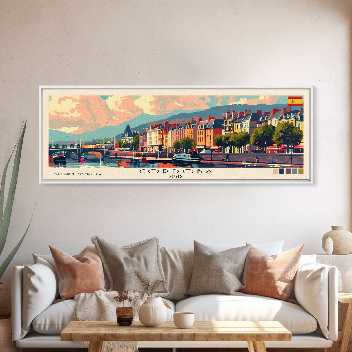 Cordoba Spain Travel Art, City Art, Framed Canvas Print or Metal Wall Art, Europe Travel Poster, Panoramic Wall Art, Extra Wide Wall Art