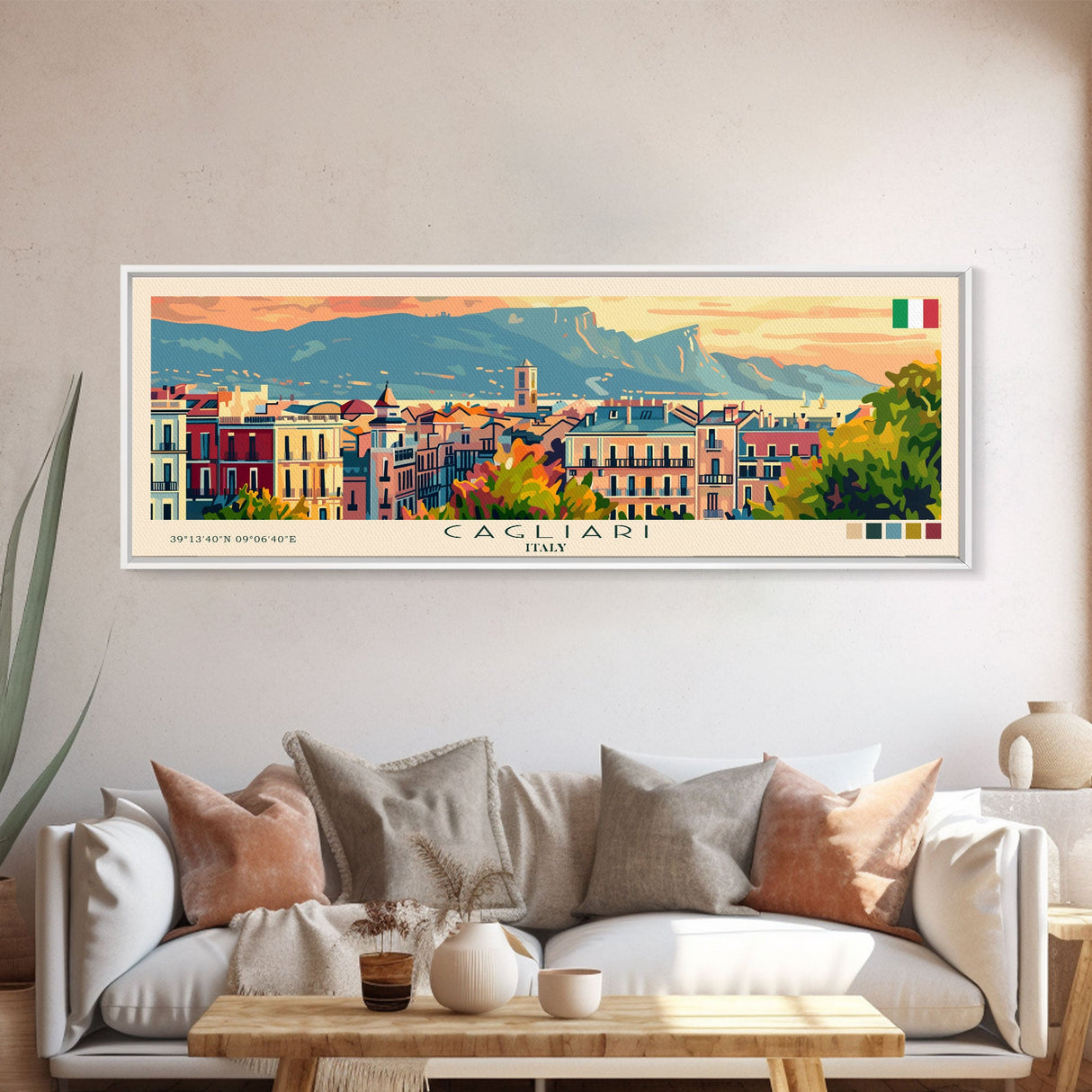 Cagliari Italy Wall Art, Panoramic Travel Poster, Panoramic Framed Canvas Print, City Wall Art, Wall Hanging Home Decor, Travel Art