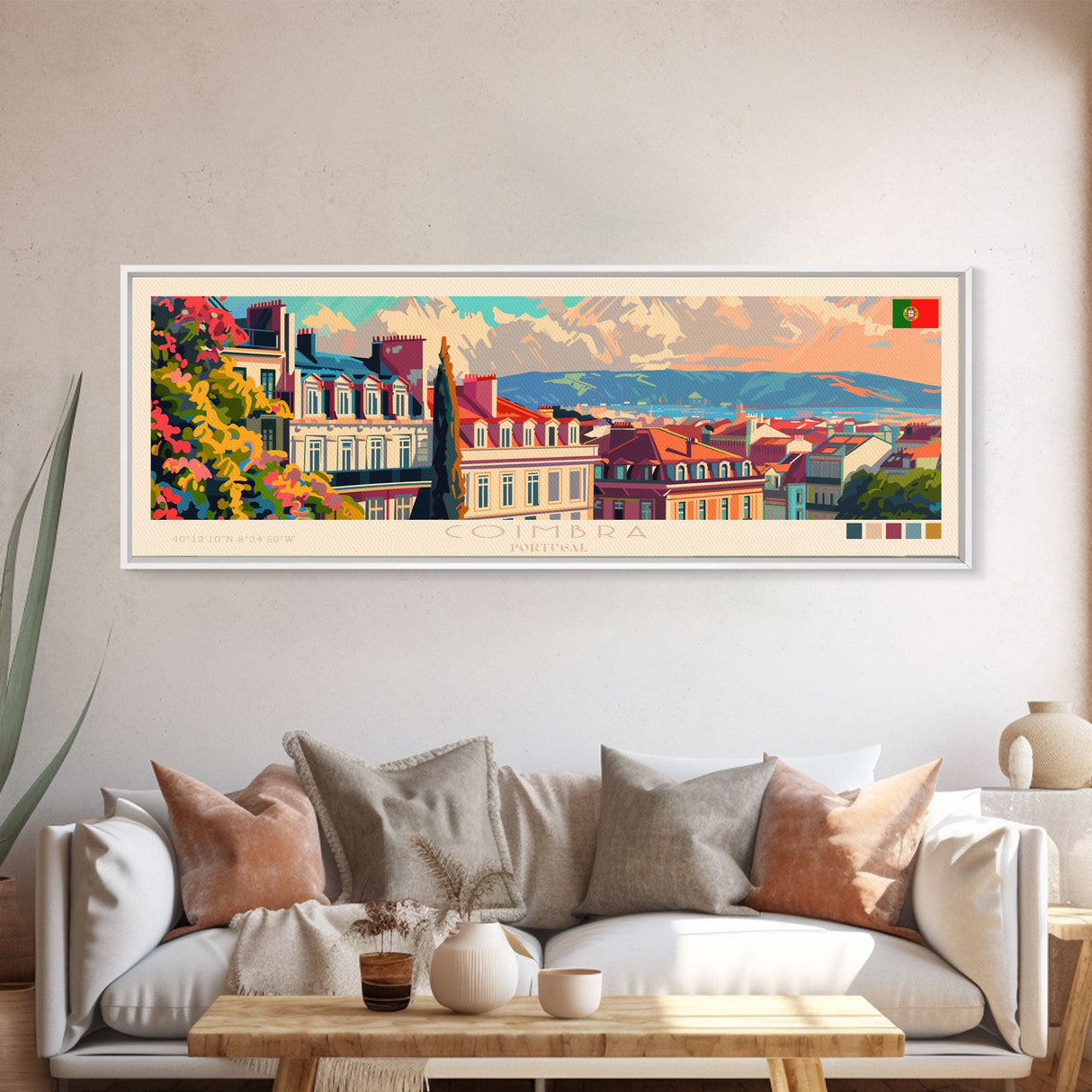 Coimbra Portugal Travel Art, City Art, Framed Canvas Print or Metal Wall Art, Europe Travel Poster, Panoramic Wall Art, Extra Wide Wall Art