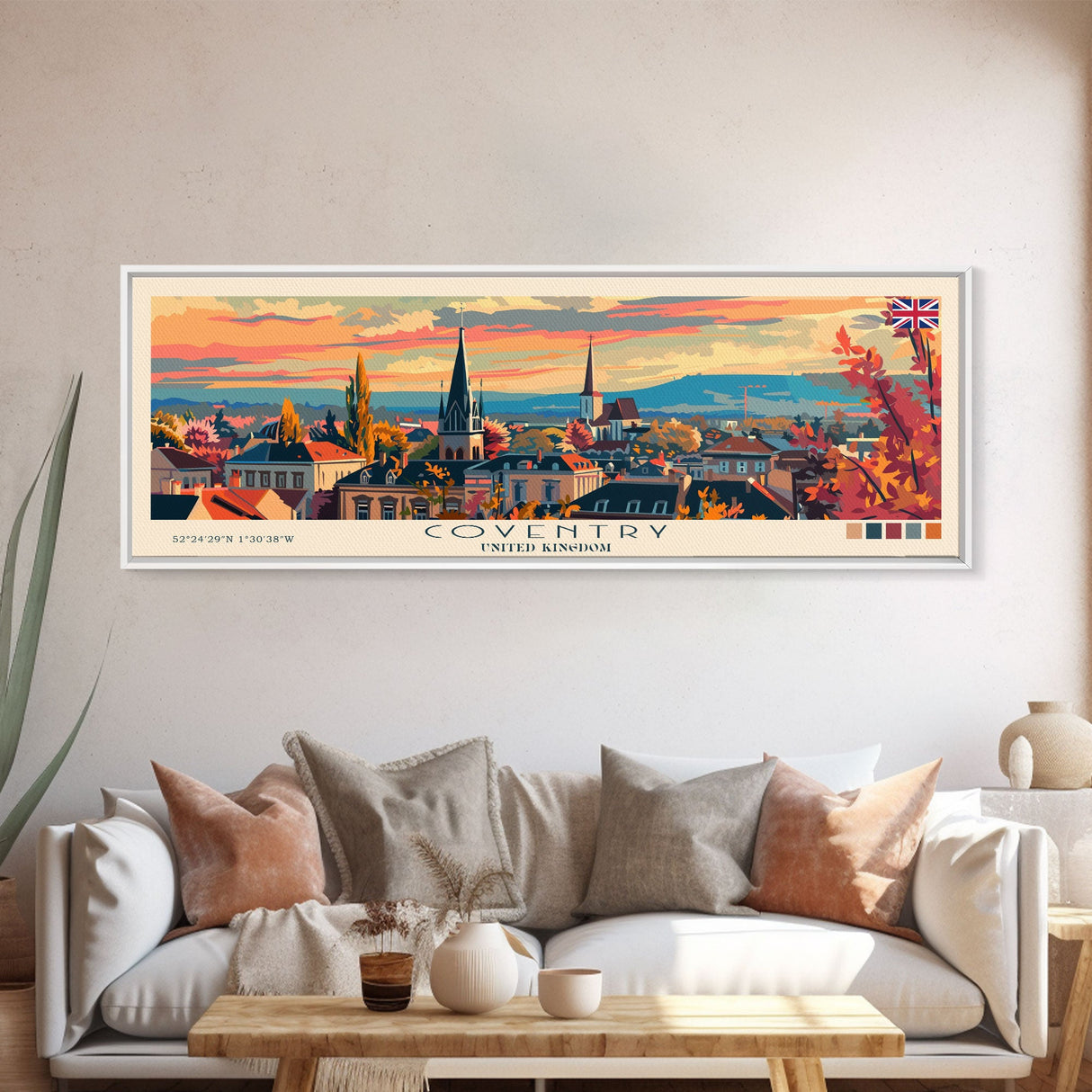 Coventry United Kingdom Wall Art, Panoramic Travel Poster, Panoramic Framed Canvas Print, City Wall Art, Wall Hanging Home Decor, Travel Art