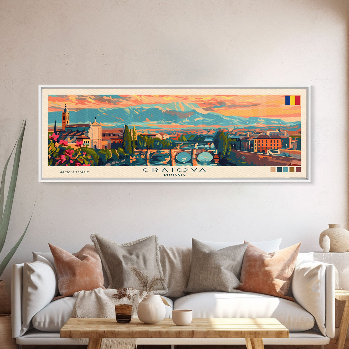 Craiova Romania Travel Print Wall Art, Panoramic City Art, Travel Art, Wall Decor, Vacation Gift, Framed Canvas Print Or Metal Art