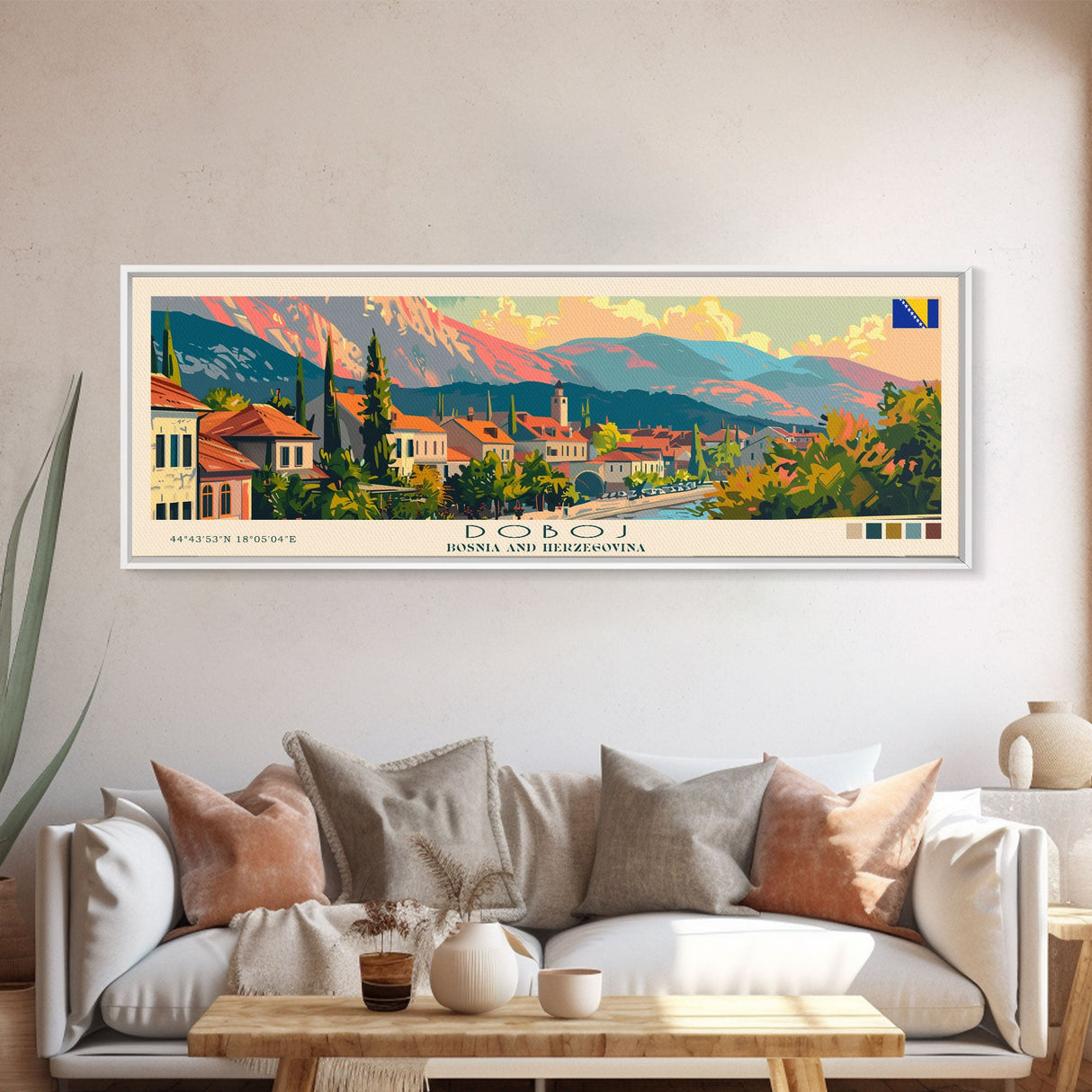 Doboj Bosnia Travel Print Wall Art, Panoramic City Art, Travel Art, Wall Decor, Vacation Gift, Framed Canvas Print Or Metal Art