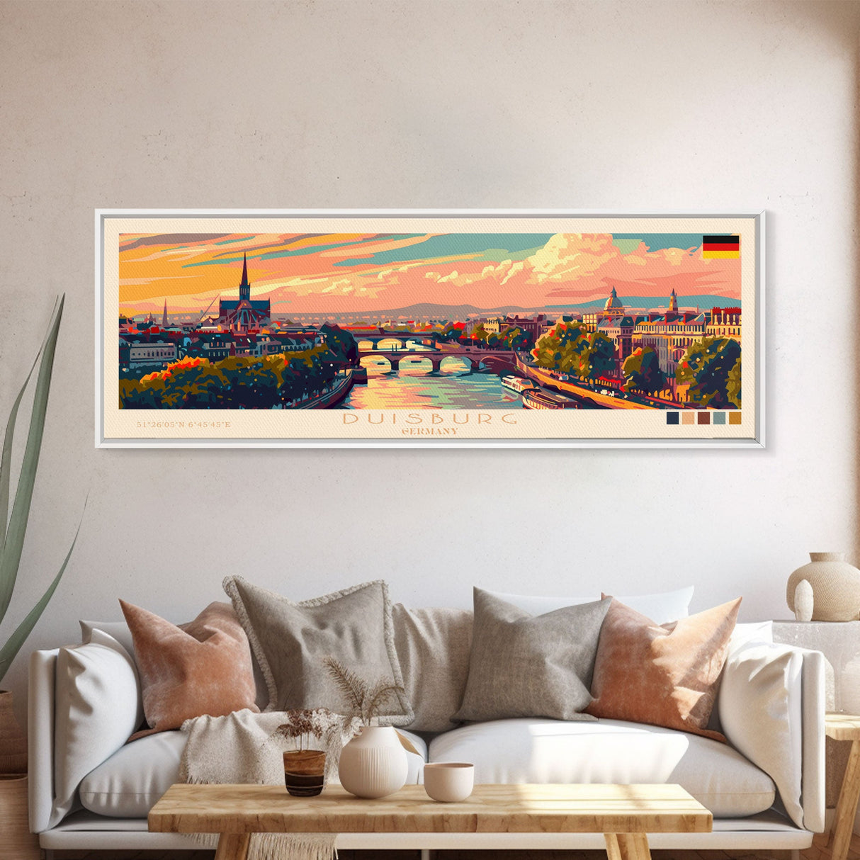 Duisburg Germany  Wall Art, Panoramic Travel Poster, Panoramic Framed Canvas Print, City Wall Art, Wall Hanging Home Decor, Travel Art