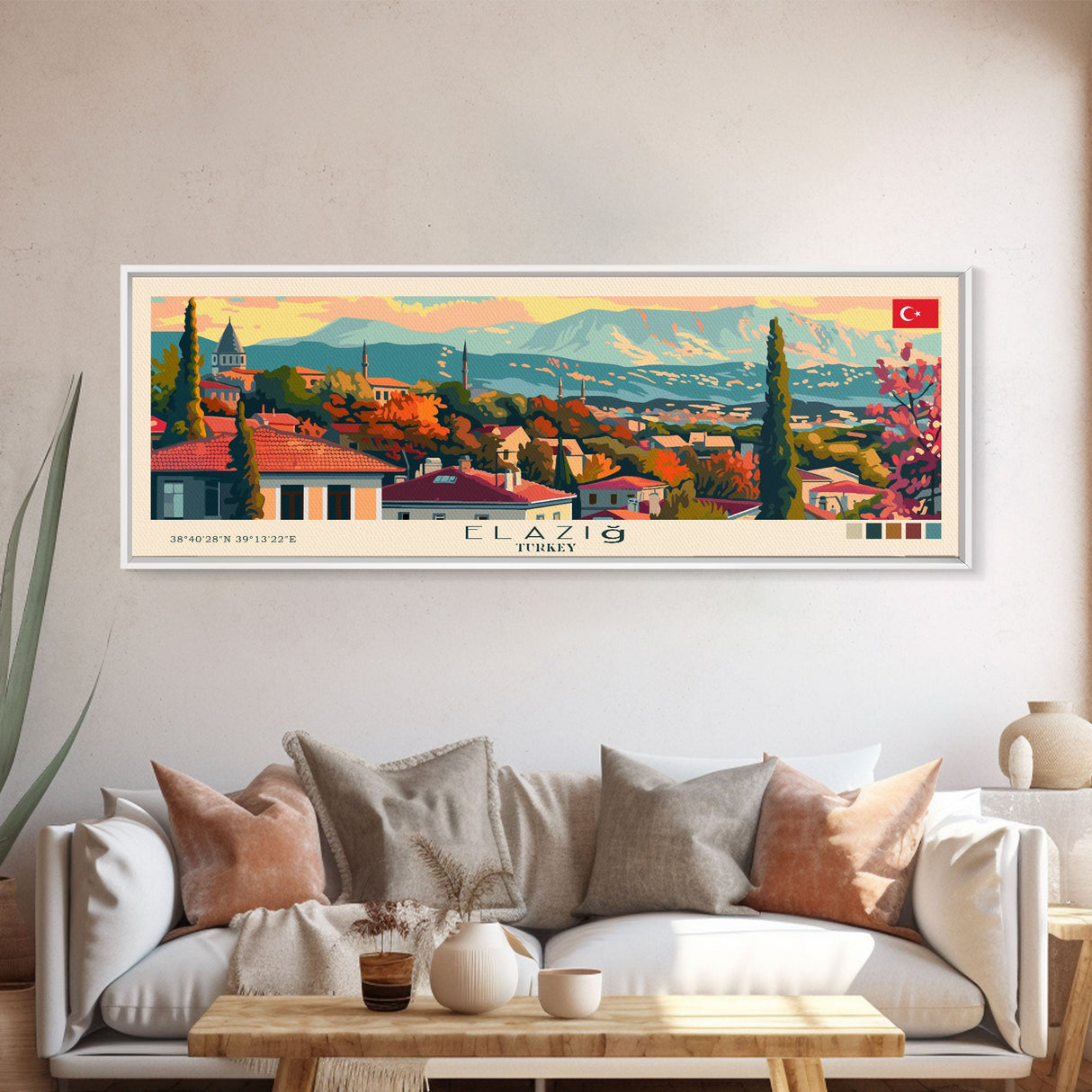 Elaz Turkey Wall Art, Panoramic Travel Poster, Panoramic Framed Canvas Print, City Wall Art, Wall Hanging Home Decor, Travel Art