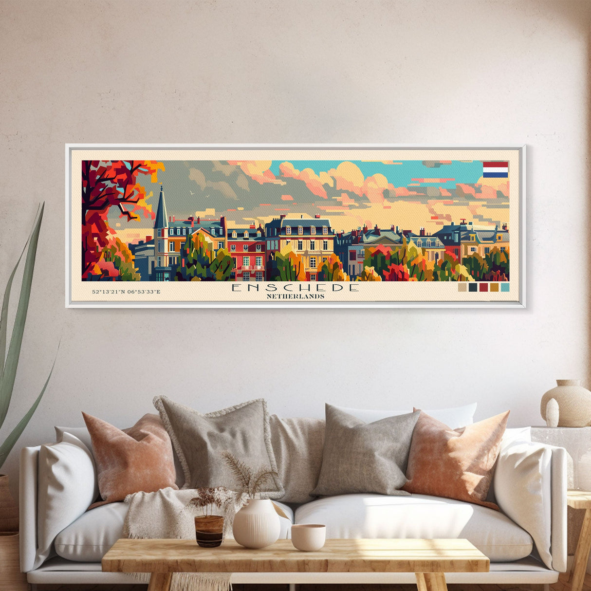 Enschede Netherlands Wall Art, Panoramic Travel Poster, Panoramic Framed Canvas Print, City Wall Art, Wall Hanging Home Decor, Travel Art