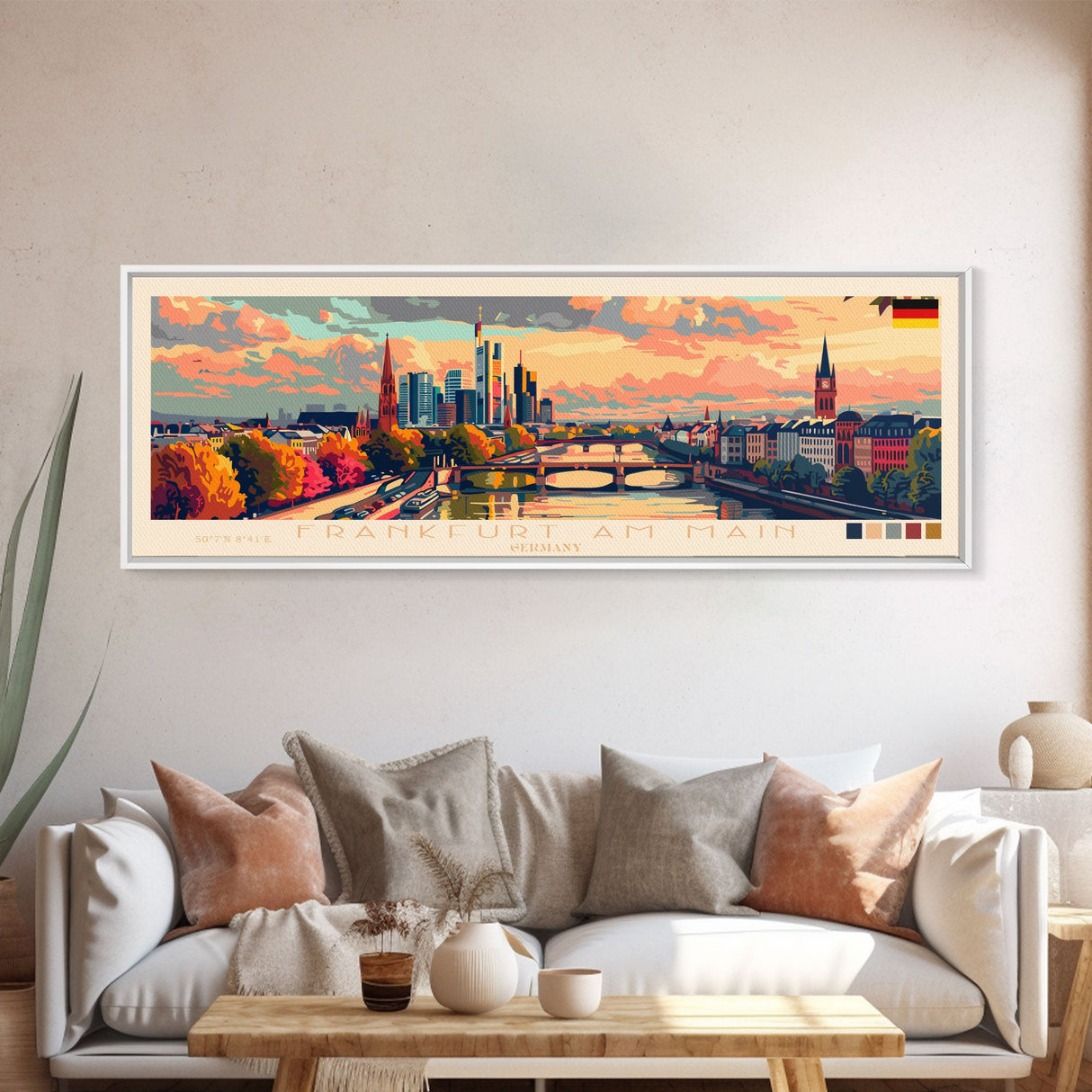 Frankfurt Germany Travel Print Wall Art, Panoramic City Art, Travel Art, Wall Decor, Vacation Gift, Framed Canvas Print Or Metal Art