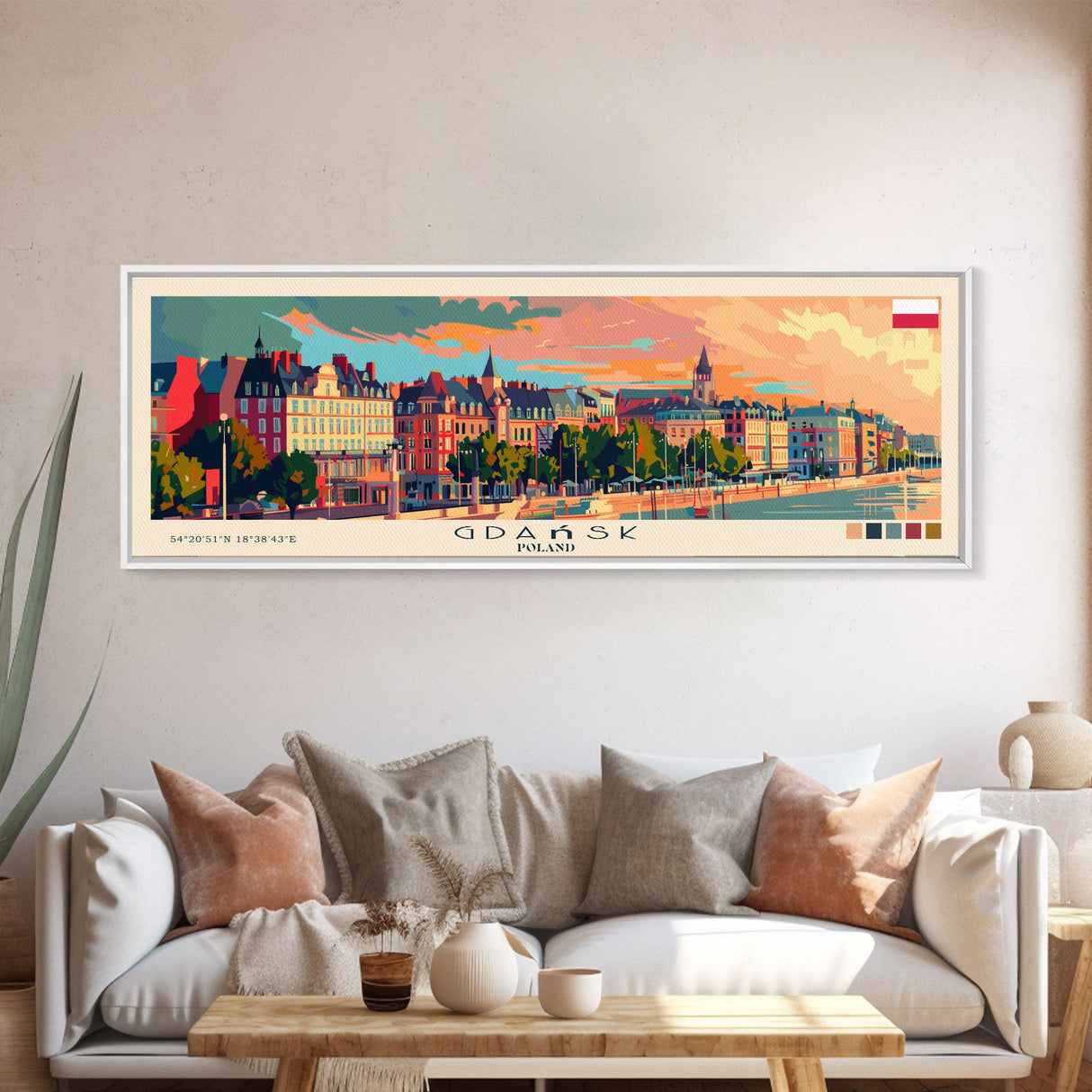 Gdansk Poland Travel Print Wall Art, Panoramic City Art, Travel Art, Wall Decor, Vacation Gift, Framed Canvas Print Or Metal Art