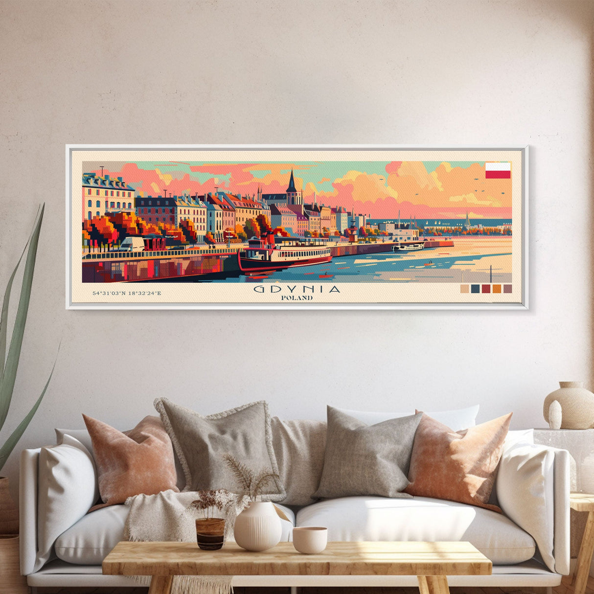 Gdynia Poland Travel Art, City Art, Framed Canvas Print or Metal Wall Art, Europe Travel Poster, Panoramic Wall Art, Extra Wide Wall Art