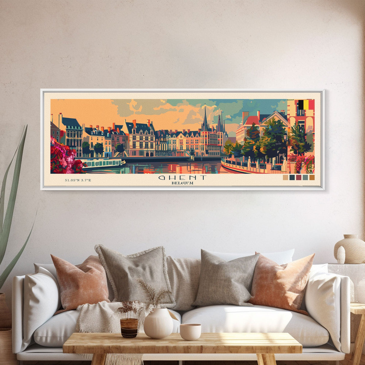 Ghent Belgium Wall Art, Panoramic Travel Poster, Panoramic Framed Canvas Print, City Wall Art, Wall Hanging Home Decor, Travel Art