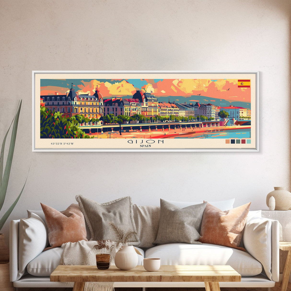 Gijón Spain Travel Print Wall Art, Panoramic City Art, Travel Art, Wall Decor, Vacation Gift, Framed Canvas Print Or Metal Art