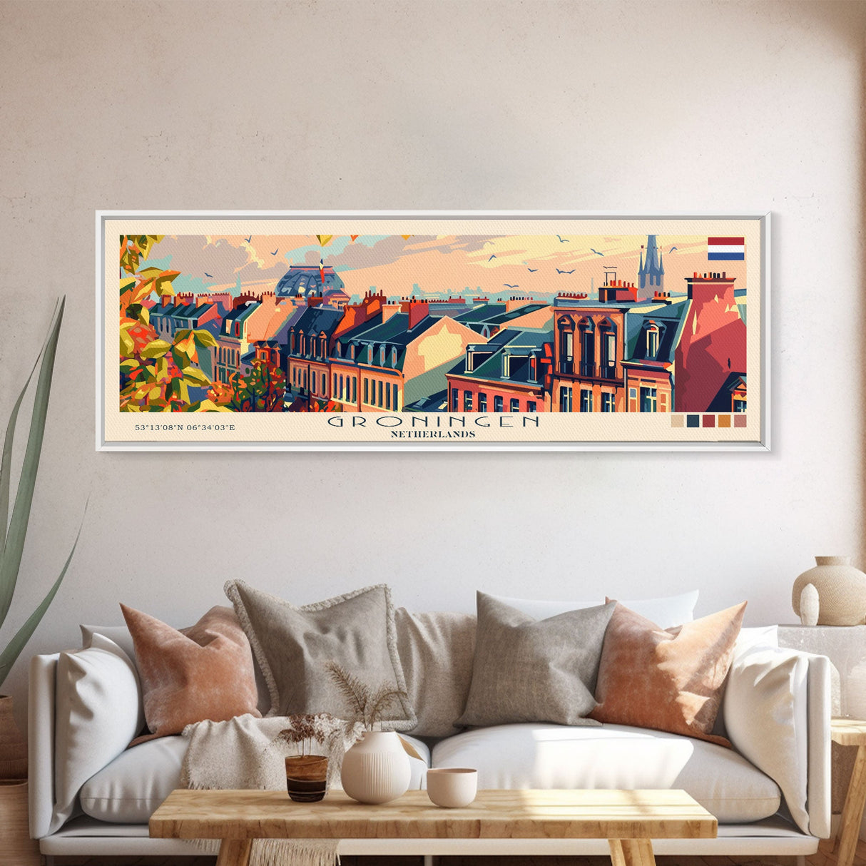 Groningen Netherlands Travel Art, City Art, Framed Canvas Print or Metal Wall Art, Europe Travel Poster, Panoramic Wall Art, Extra Wide Wall Art