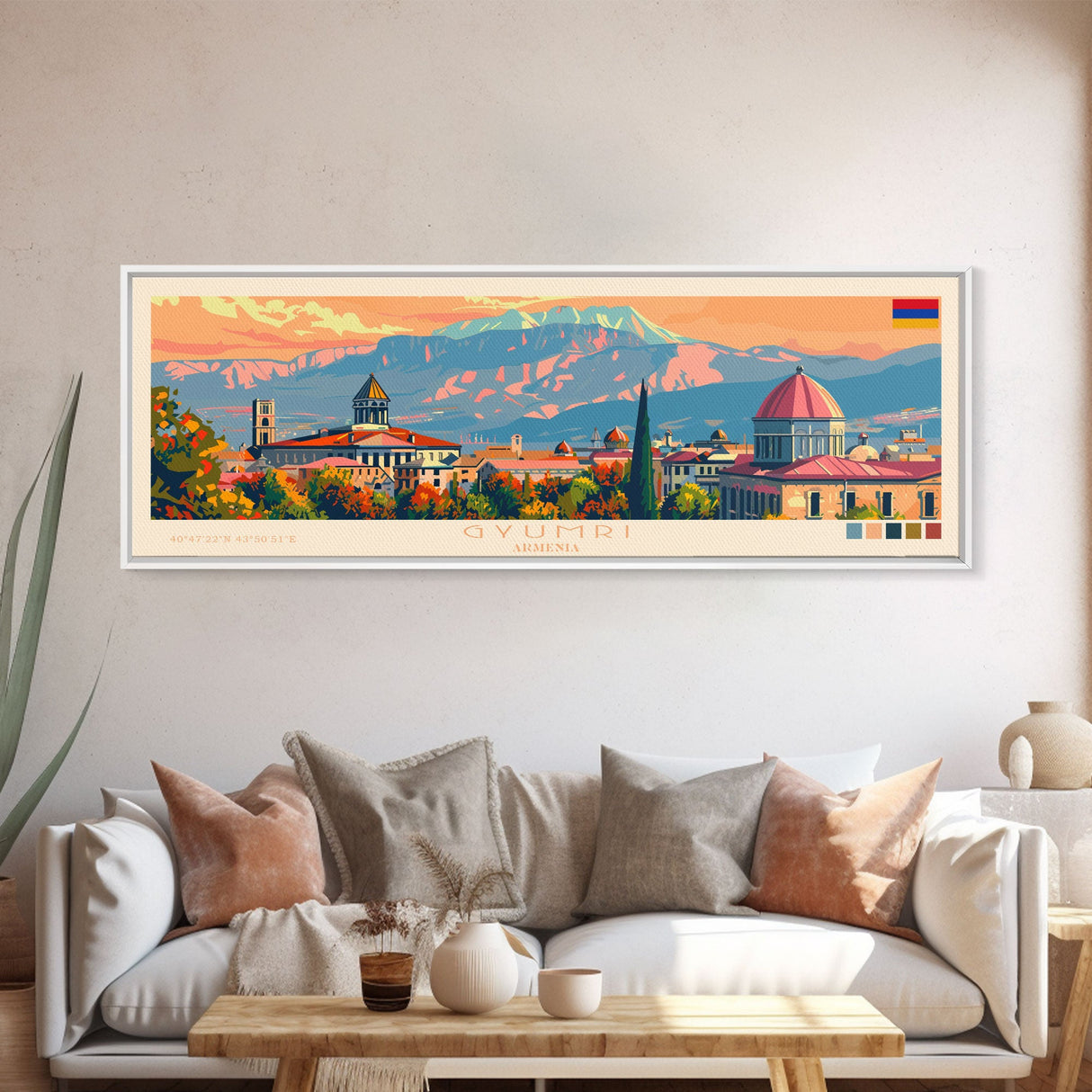 Gyumri Armenia Travel Print Wall Art, Panoramic City Art, Travel Art, Wall Decor, Vacation Gift, Framed Canvas Print Or Metal Art