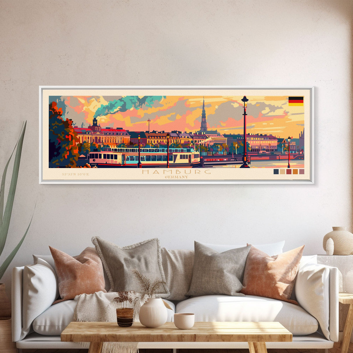 Hamburg Germany Travel Print Wall Art, Panoramic City Art, Travel Art, Wall Decor, Vacation Gift, Framed Canvas Print Or Metal Art